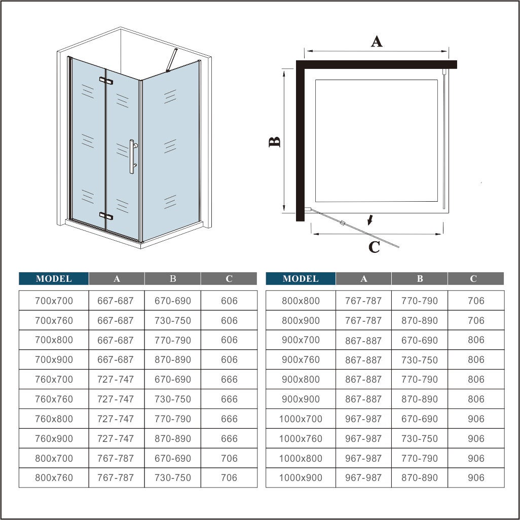 Box Doccia Angolare Alto 185 cm Porta Battente Pieghevole Parete Laterale 80x80 cm Vetro 6 mm Temperato Anticalcare con Barra Stabilizzatrice - 8