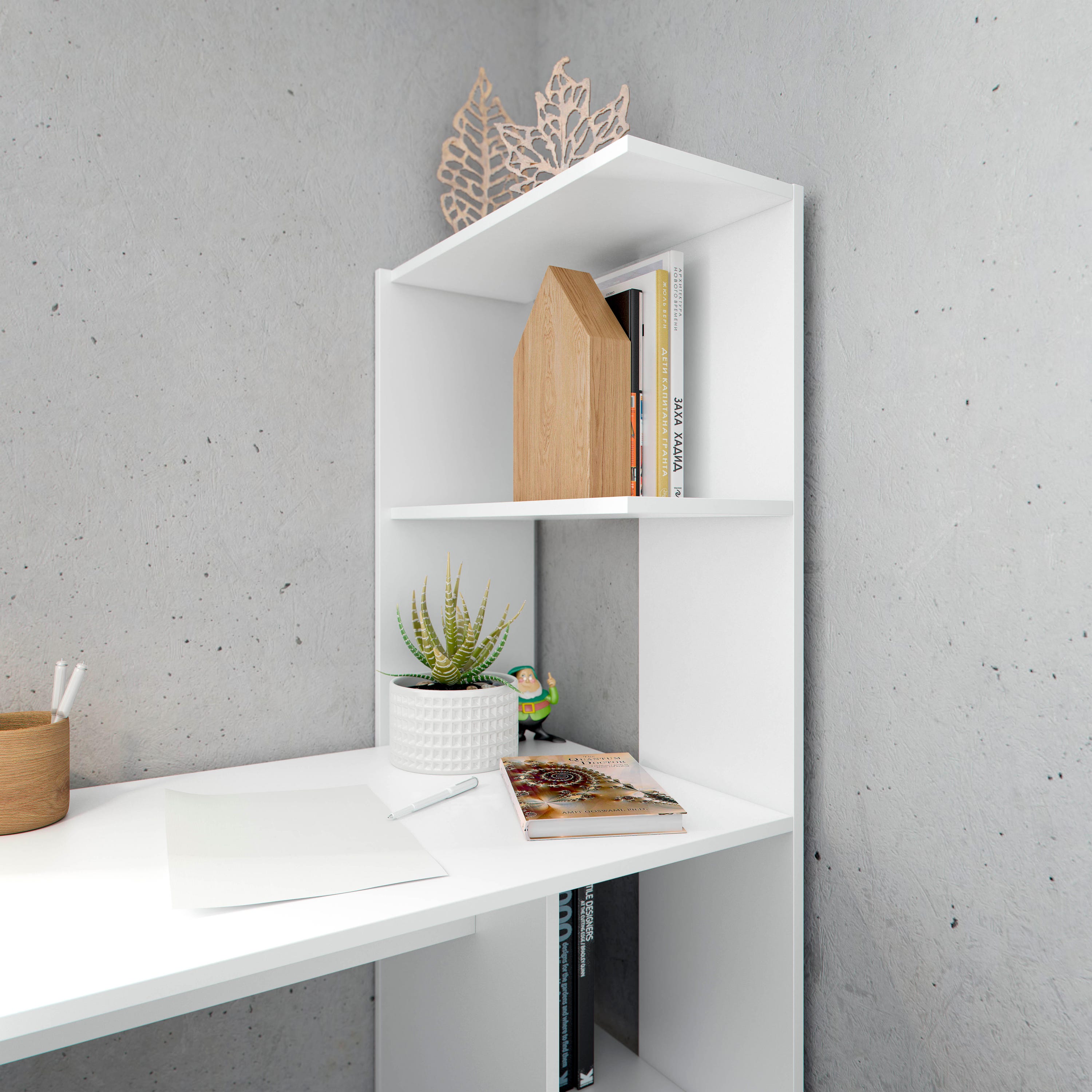 Bureau avec étagère Double couleur blanche de 110x136x50cm - 3