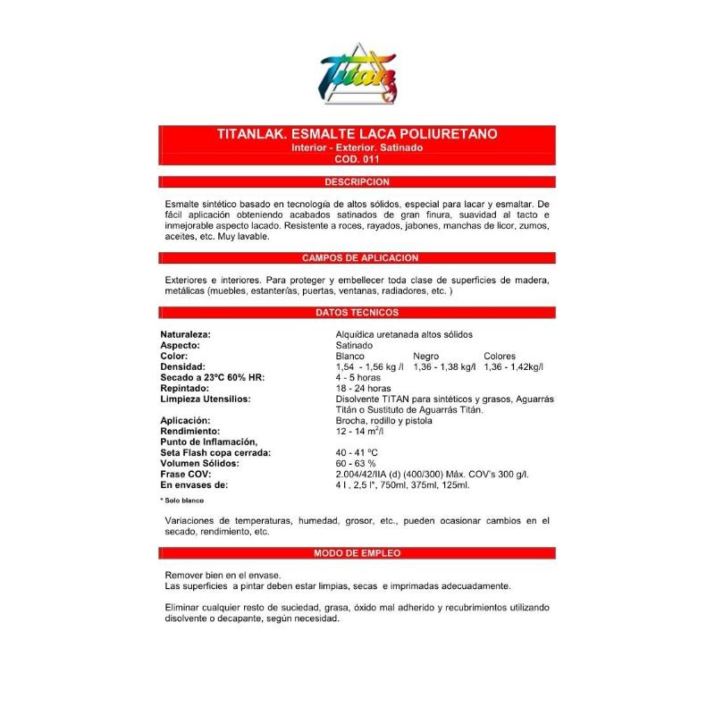 TITAN TITANLAK 4 L.SATINADO 1401 NEGRO - 2