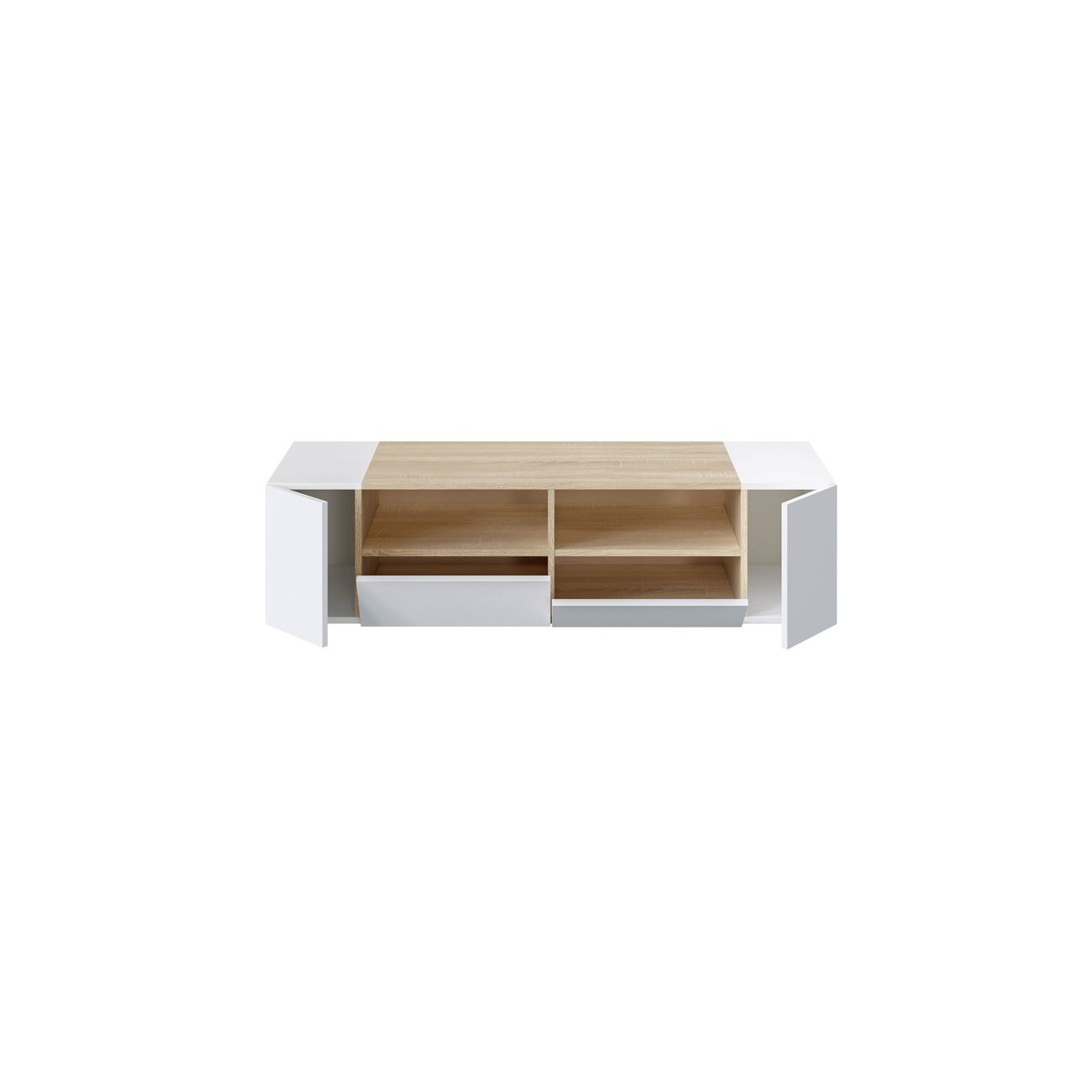 Meuble TV ALICE 4 portes et 2 niches de rangement L138cm - Blanc / Bois - 6