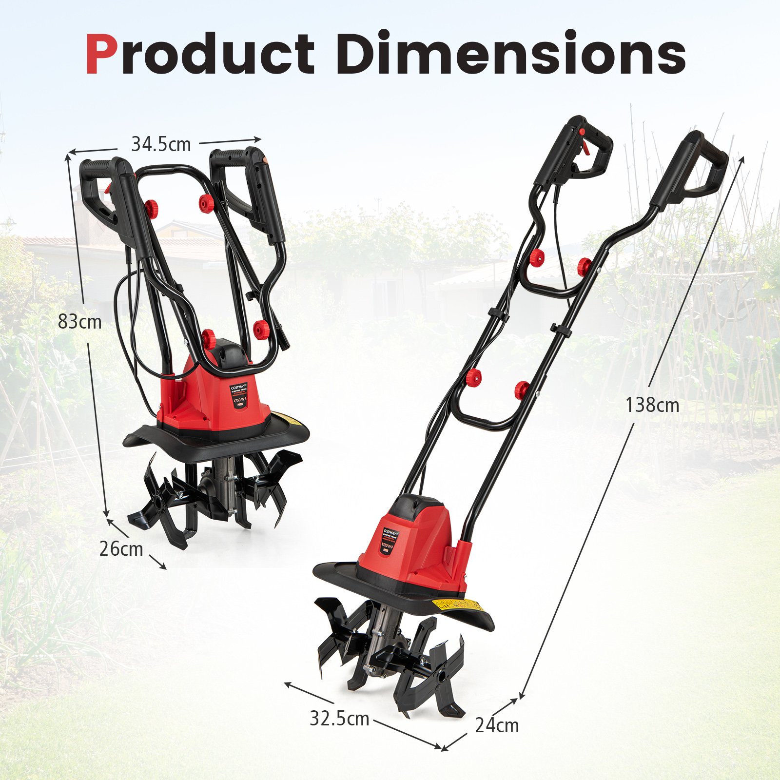 Motozappa Elettrica a Filo, Zappatrice da Giardino con Manico Ergonomico e Motore Forte, Motocoltivatore Pieghevole per Scavare Terreno del Prato (32, - 5