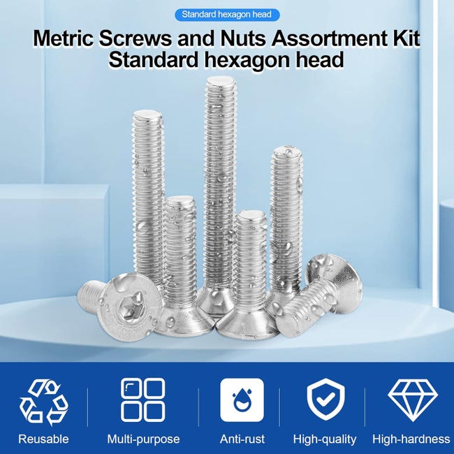 Set 160 Pezzi Viti E Dadi M6 Acciaio Inox | Testa Cilindrica E Svasata | Per Fai Da Te E Riparazioni - Foto 11