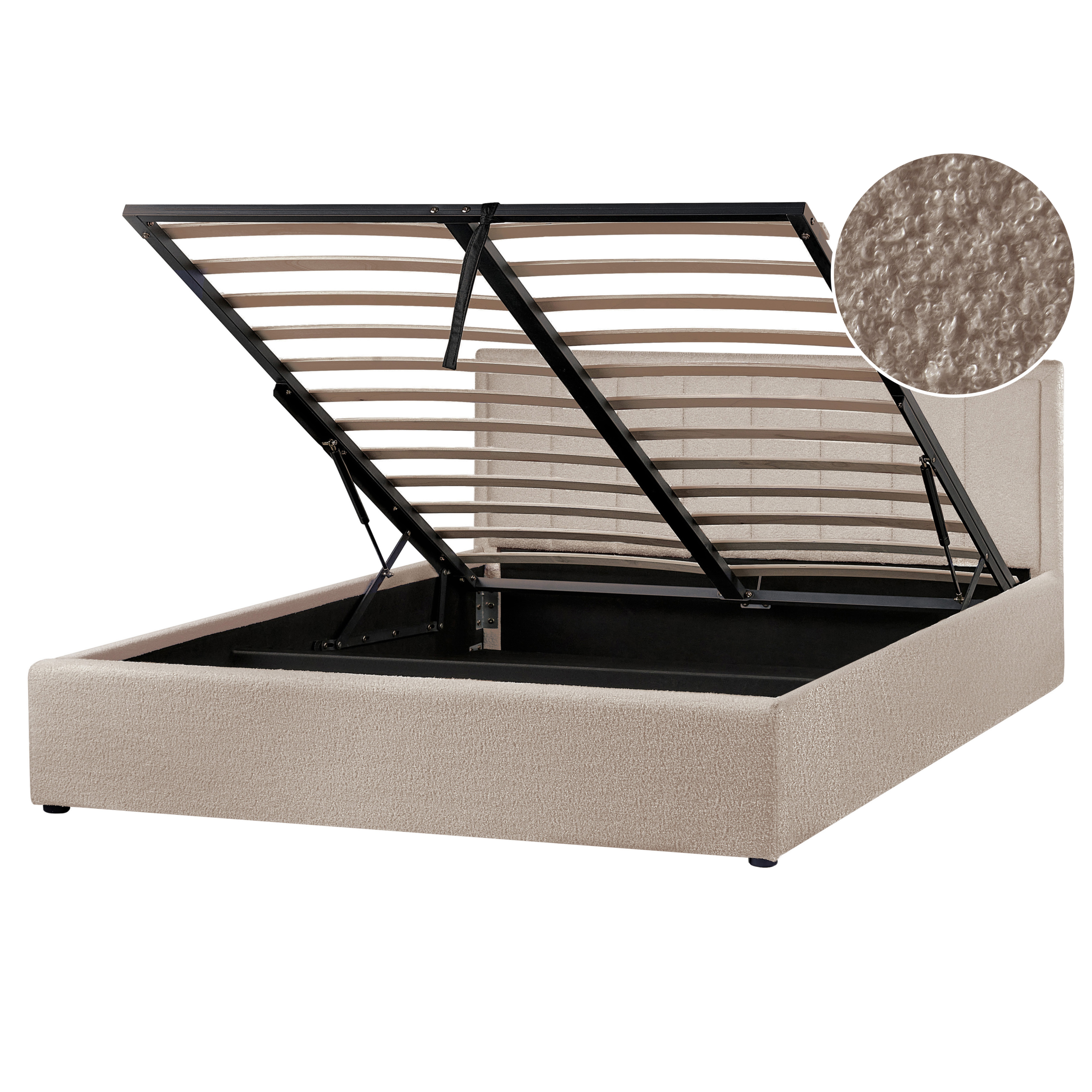 Beliani Cama Con Almacenaje Bouclé Montlaur 160 X 200 Cm Gris/Pardo , Leroy Merlin