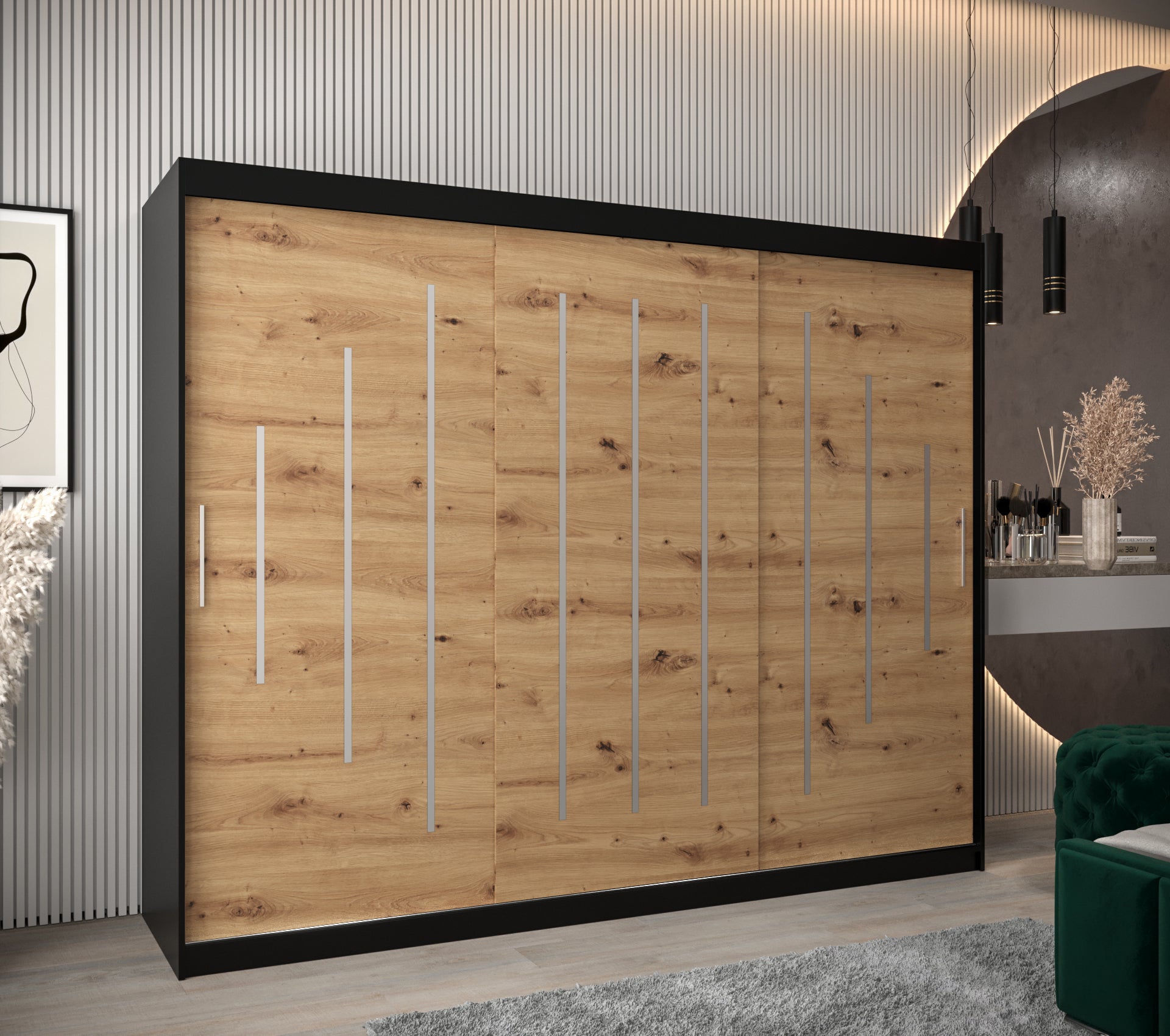 Szafa przesuwna garderoba York 250 x 62 x 200 cm Czarny + Artisan - Abiks Meble