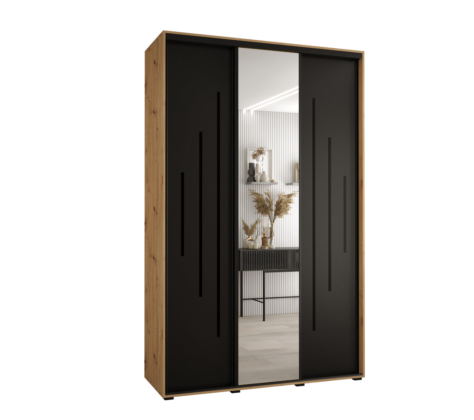 Szafa przesuwna z lustrem wysoka Davos 13 160 x 60 x 235,2 cm artisan + czarny + u. czarny - Abiks Meble