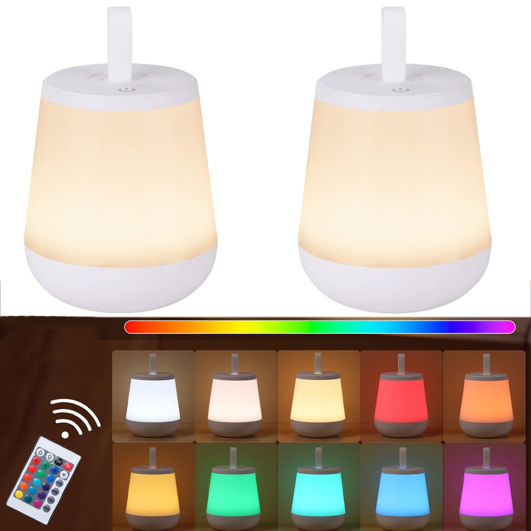 Lampe De Chevet HOOMOOZ Tactile Et Rechargeable - 6 Couleurs RVB - Télécommande - Veilleuse Dimmable