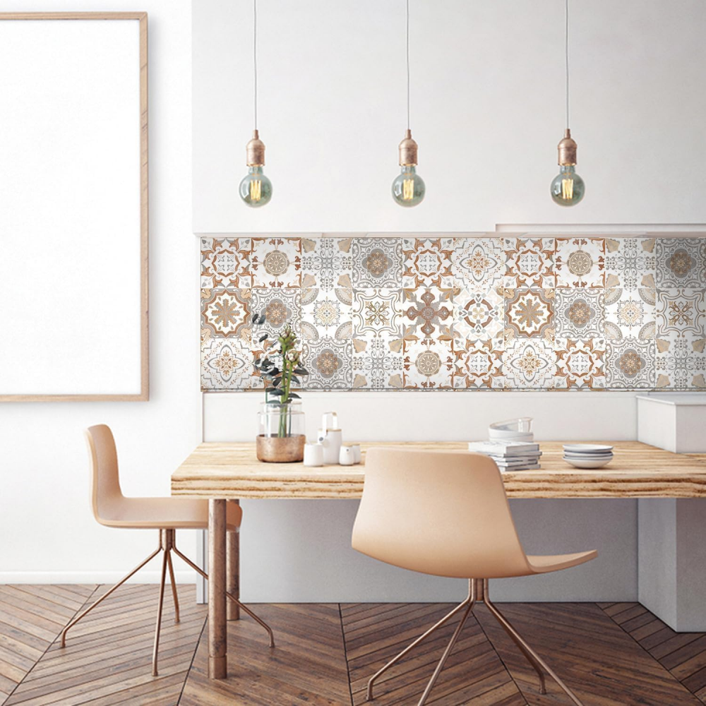 (20*20cm)24 Pcs Autocollants de Carreaux Doré Peel and Stick Dosseret, Imperméable à l'eau Résistant à l'huile PVC Décoration Pee - 4