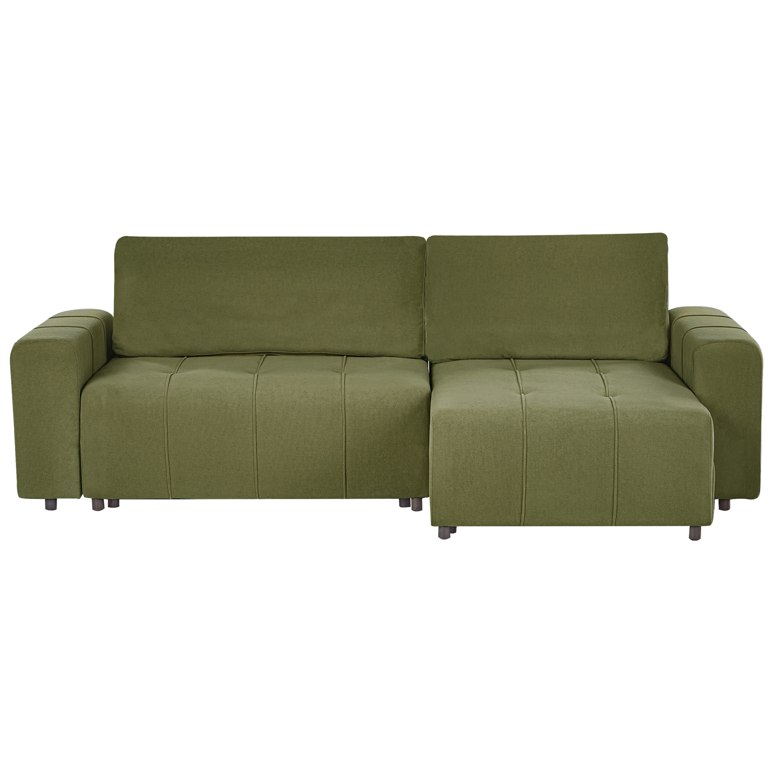 Beliani Sofá cama esquinero 3 plazas con almacenaje de tela verde ...