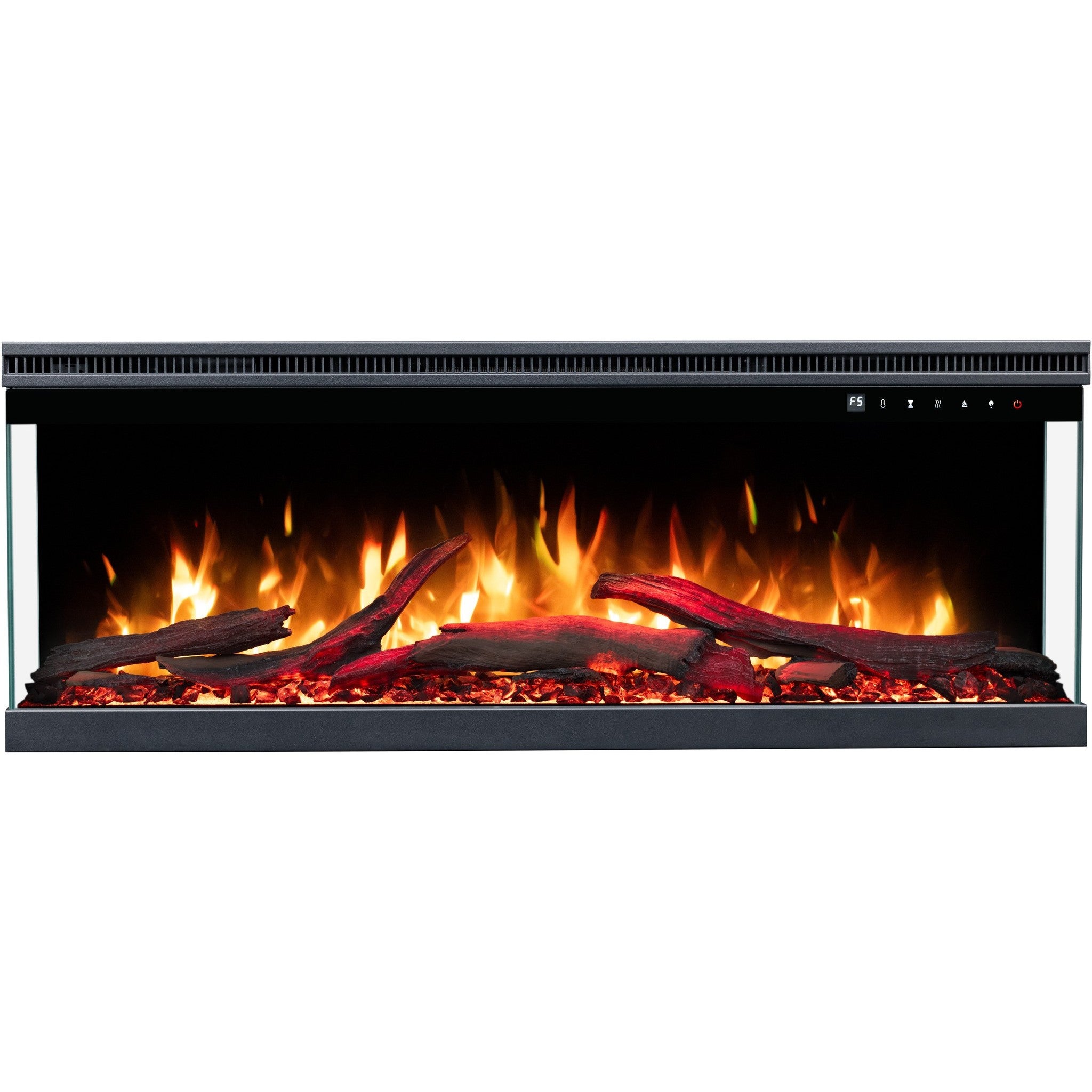 Trójstronny kominek elektryczny AFLAMO Unique 160 PRO - ogień premium - na ścianę i do zabudowy - 160x39x20 cm - kominek LED z grzaniem 750/1500 W - 4