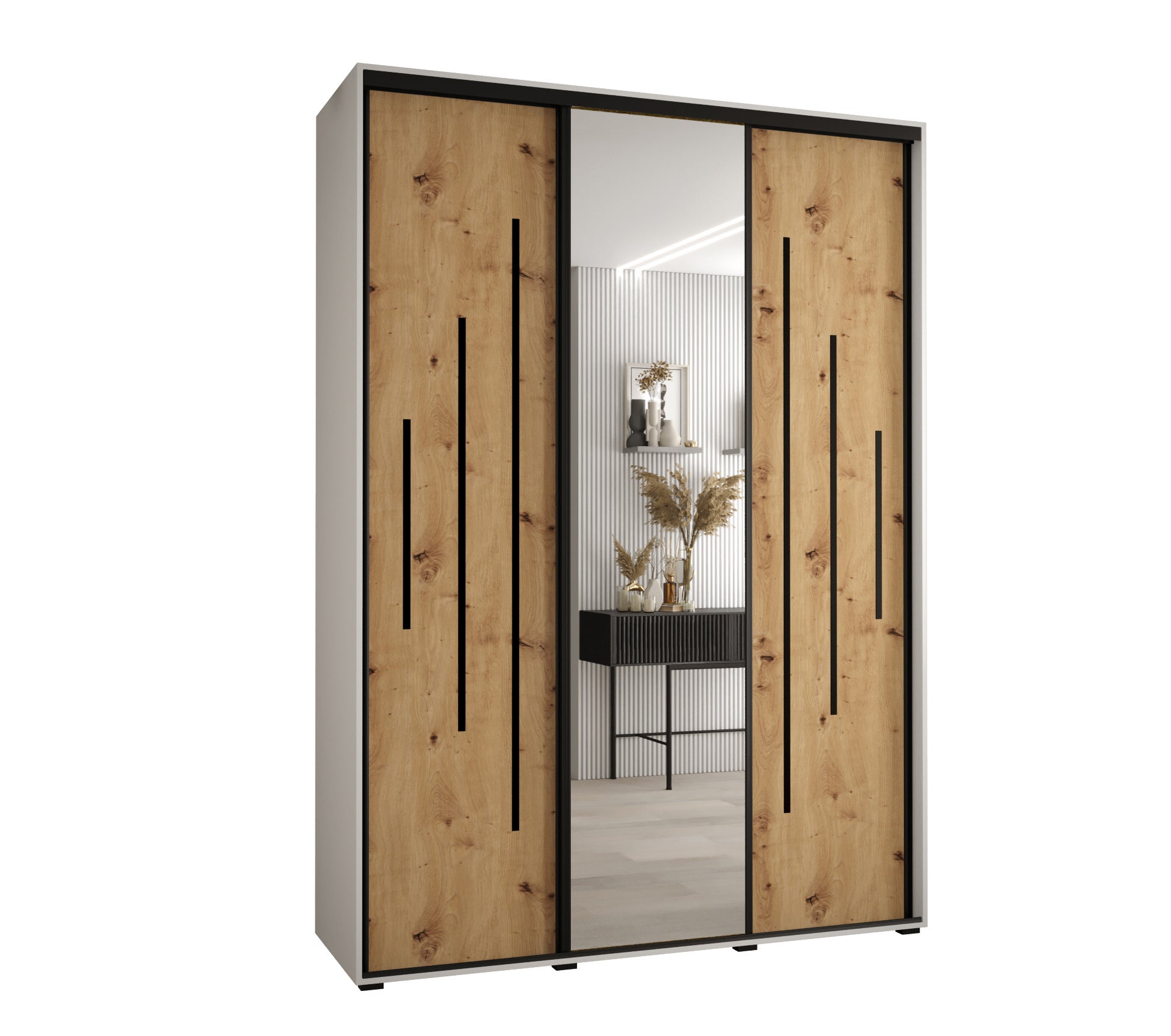 Szafa przesuwna z lustrem wysoka Davos 13 170 x 45 x 235,2 cm biały + artisan + u. czarny - Abiks Meble