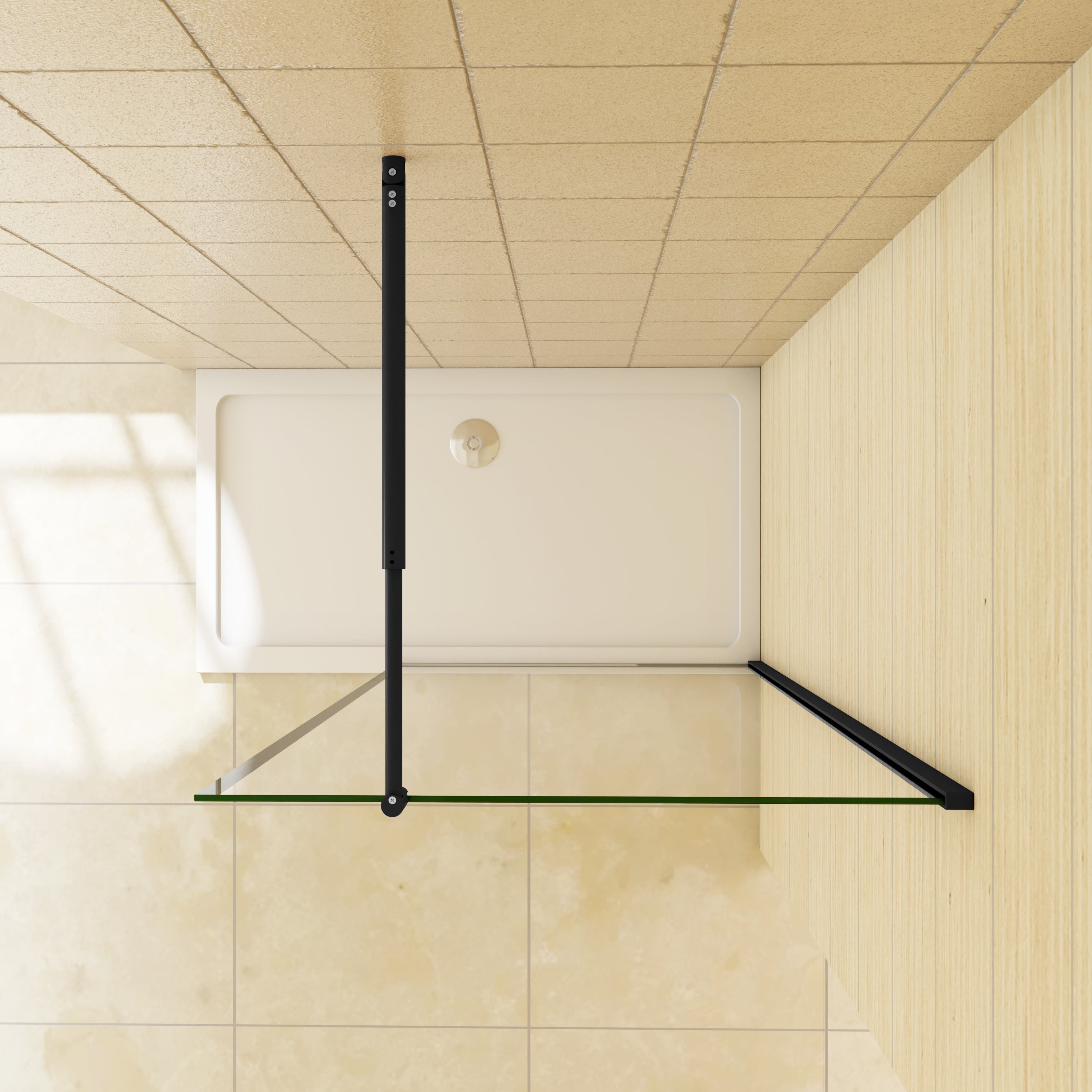 Ducha Casa 100x200cm Panel de ducha frontal 1 hoja perfil negro, 8mm cristal templado antical, serigrafía rodeada, barra 70-120cm - 3