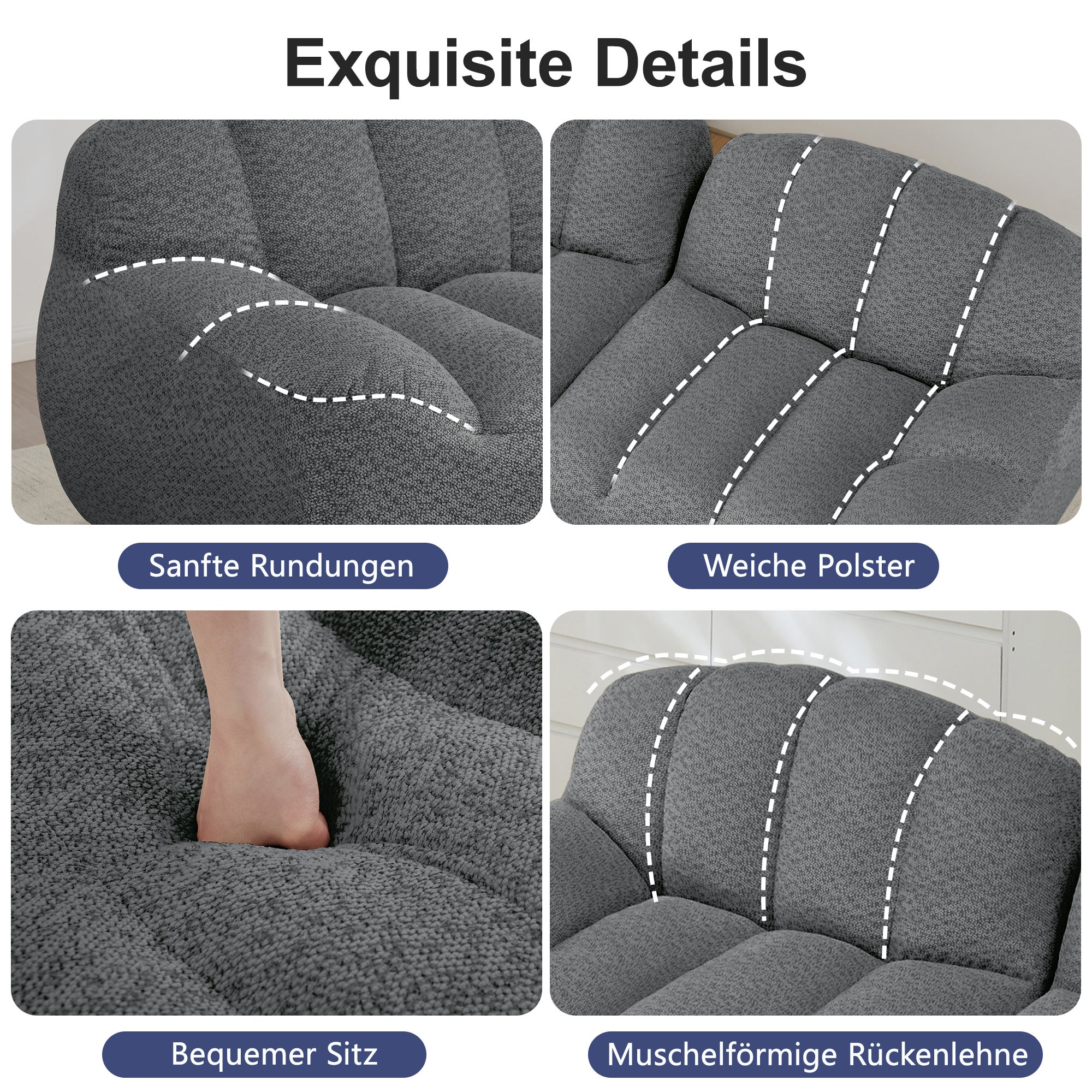 Canapé modulable 2 places, 210 × 165 cm, avec 2 poufs, sans structure ...