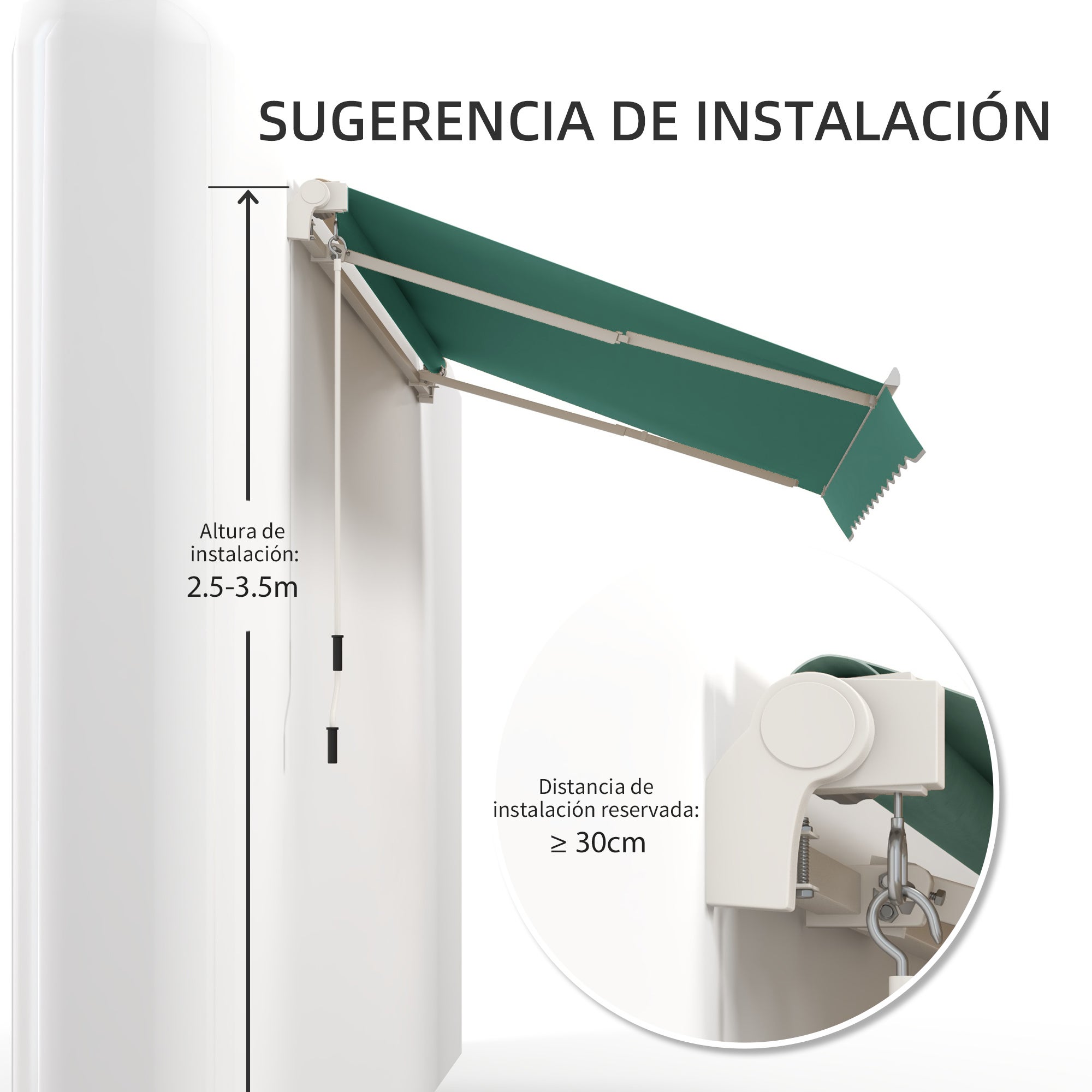 Toldo Manual Retrátil Outsunny em Poliéster e Alumínio Verde 295x245x151,5 cm - 7