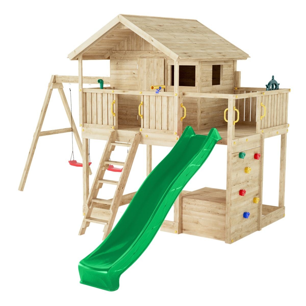 Parco Giochi Casetta in Legno con Altalene e Scivolo