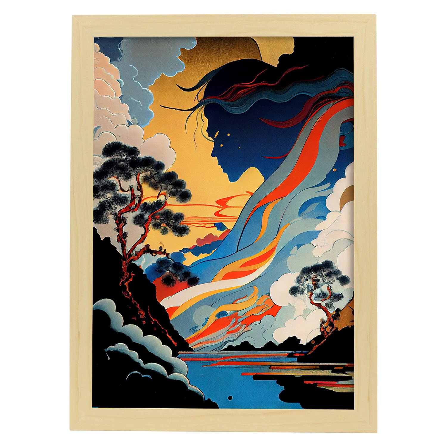 Nacnic poster madre naturaleza en el estilo de arte japonés ukiyo paisajes abstractos y suren ilustraciones de arte oriental a3 marcos madera