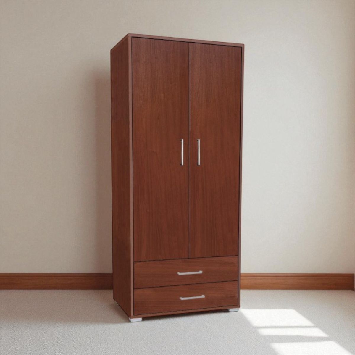 Liberoshopping Armadio 2 Ante 2 Cassetti In Legno Noce: 81x186 Cm, Con Asta Appendiabiti, Made In Italy