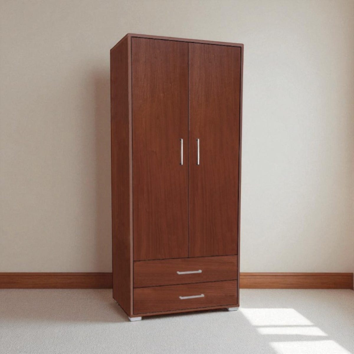 Liberoshopping Armadio 2 Ante 2 Cassetti In Legno Noce: 81x186 Cm, Con Asta Appendiabiti, Made In Italy