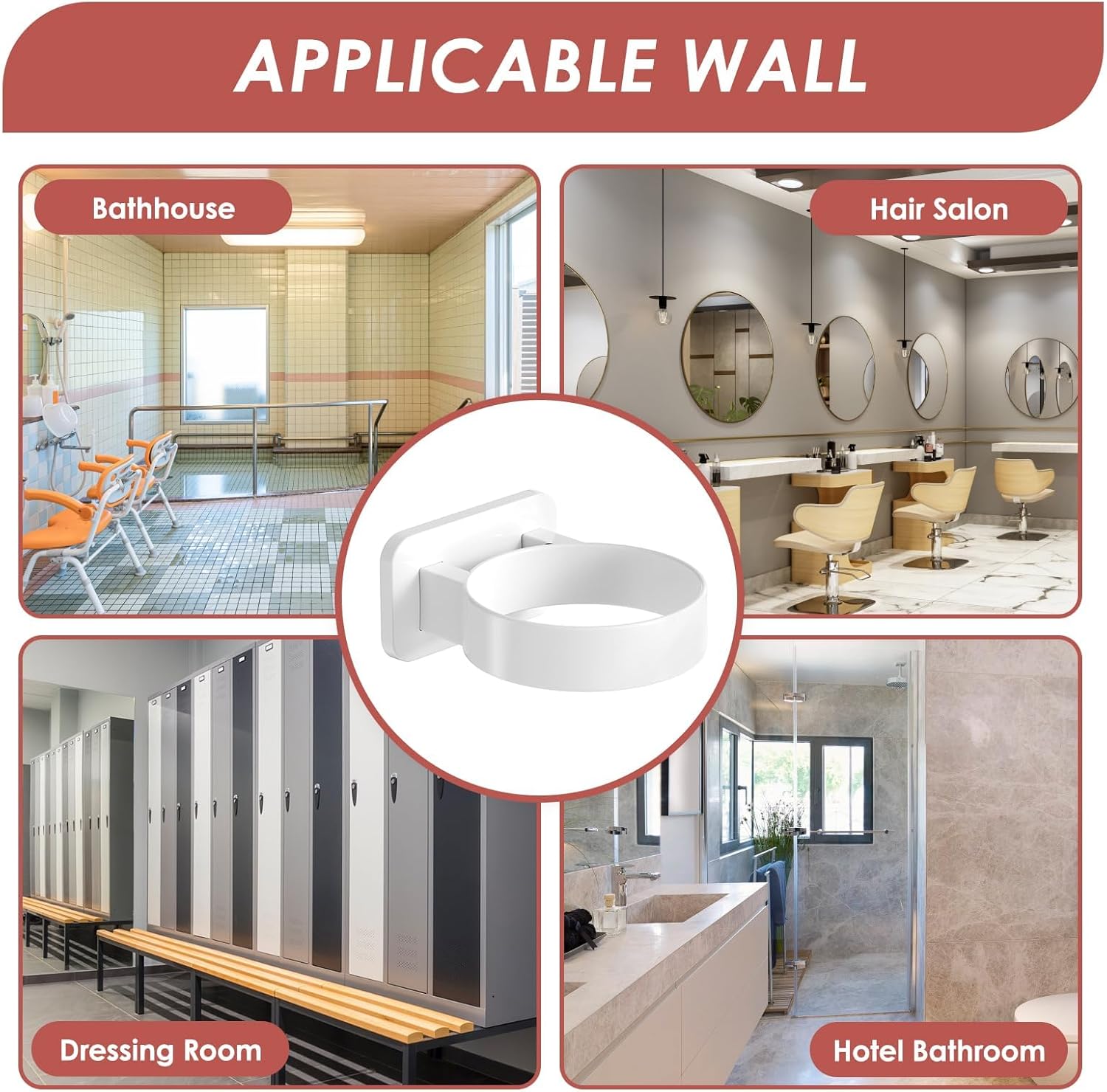 1 porta asciugacapelli da parete (9 x 10,5 x 5 cm) bianco - non necessita di foratura, facile installazione - comodo da riporre, salvaspazio - 5