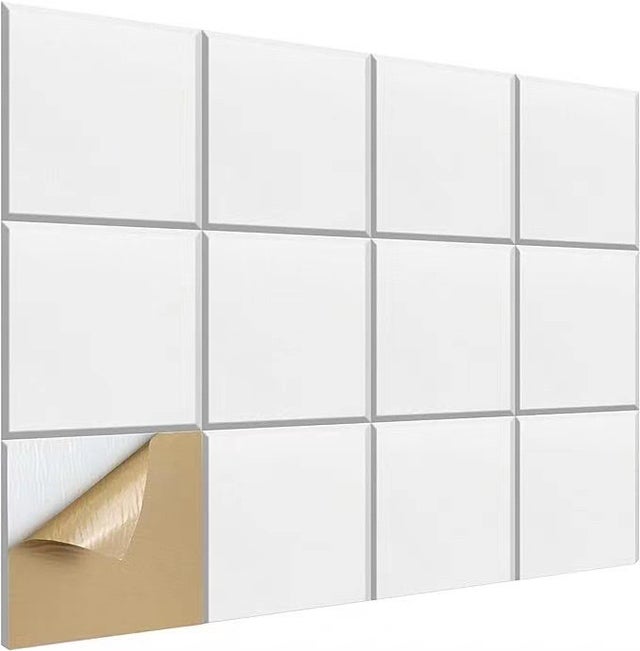 Pannello fonoassorbente autoadesivo da 12 pezzi, cuscinetto fonoisolante quadrato ad alta densità, 30*30 cm, bianco (con supporto adesivo)
