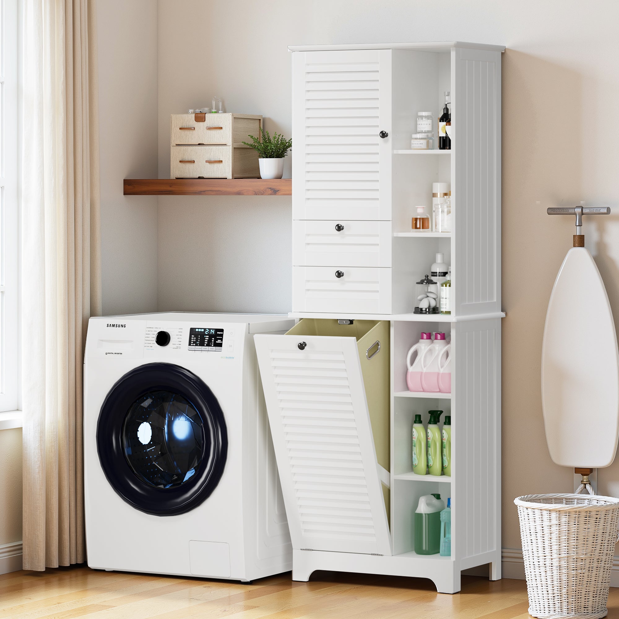 Mobile a colonna per bagno per ripostiglio a piedi, armadio con 1 porta, 2 cassetti e 6 ripiani Bealife - 5