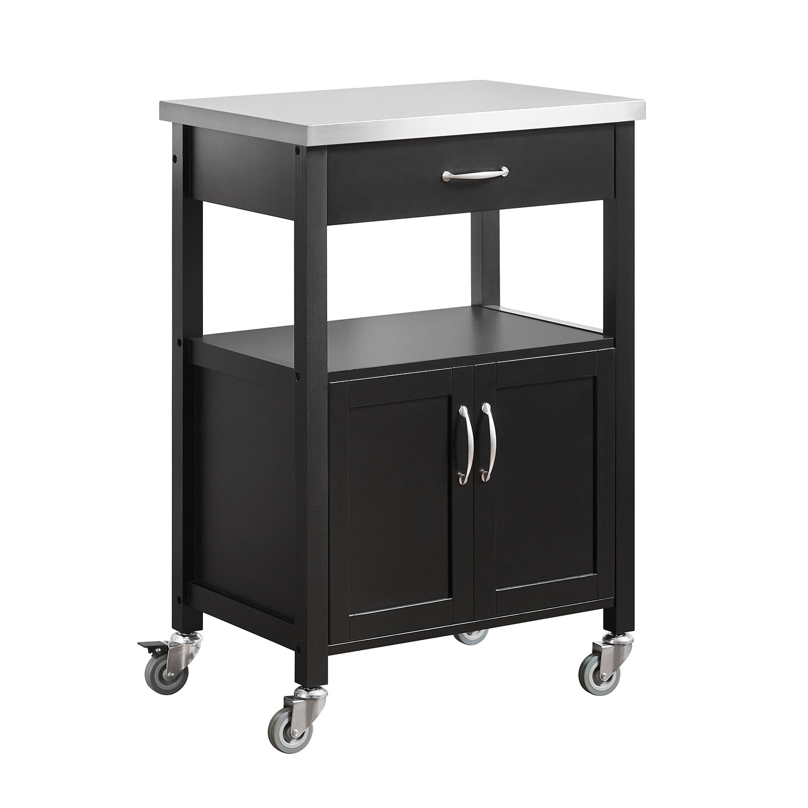 Carrello Cucina Relaxdays Con 4 Ripiani Girevoli E Ruote – Acciaio Nero, 75x34 Cm, Multiuso Per Bagno E Studio, Capacità 20 Kg
