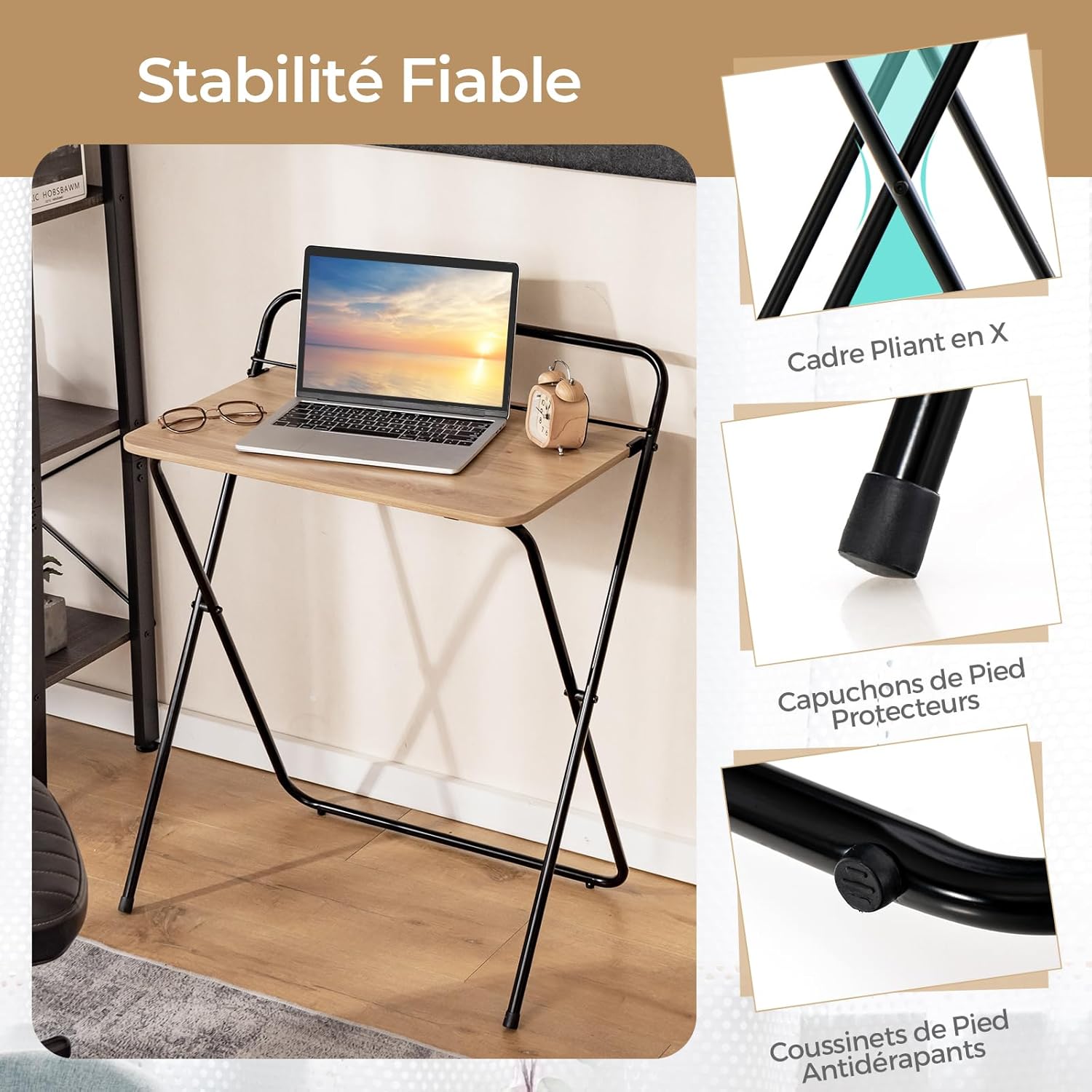 Scrivania Pieghevole per Computer, Scrivania Compatta con Supporto per Tablet per Home Office, Scrivania Versatile per Spazi Ridotti, Nessun M - 7