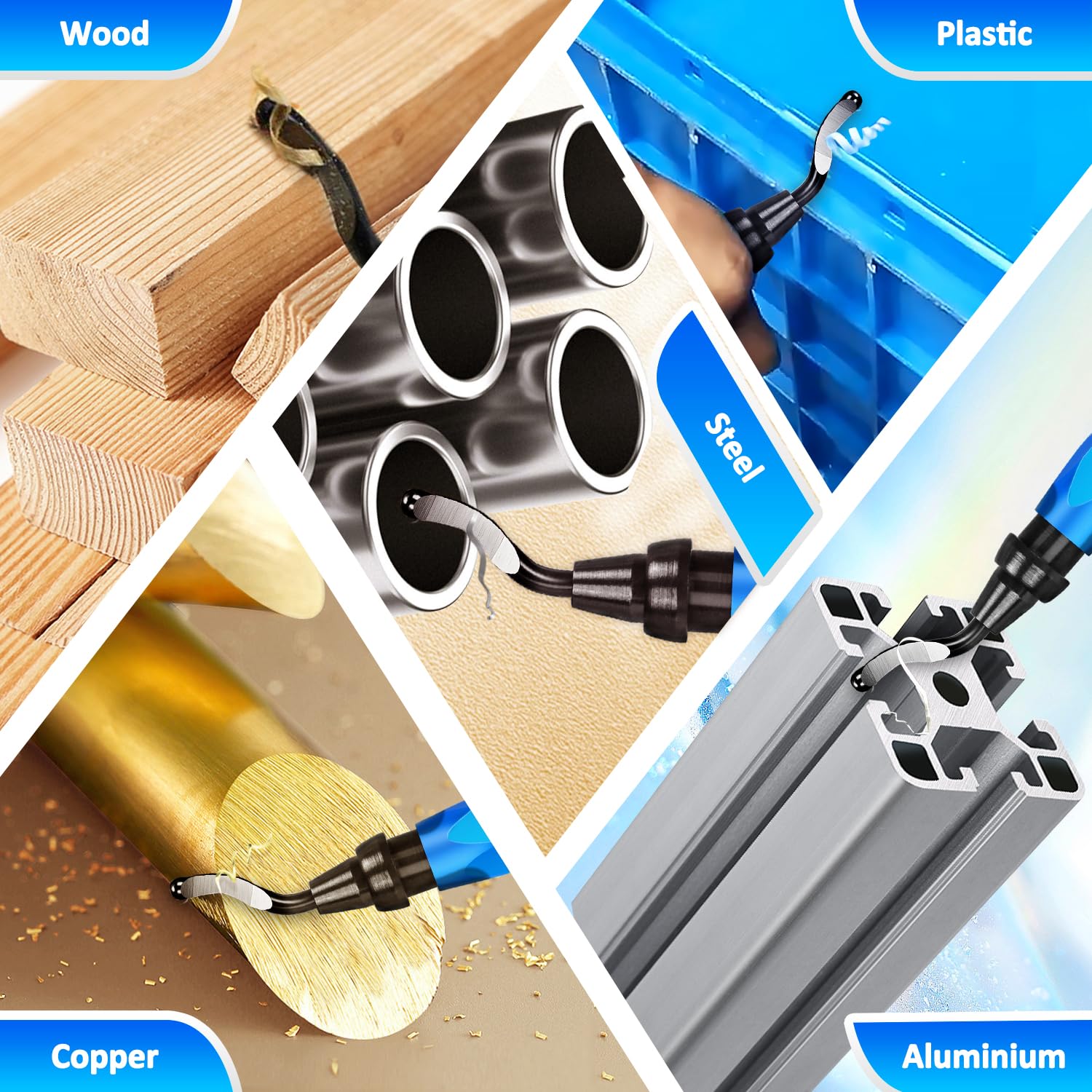 Ebavureur Outil D'ébavurage, Burr Remover Kit avec 10 BS1010 Lames de Rechange, Ebavurage Manuel 360 ° Rotatif Deburr pour l'impression 3D, Aluminium, - 5