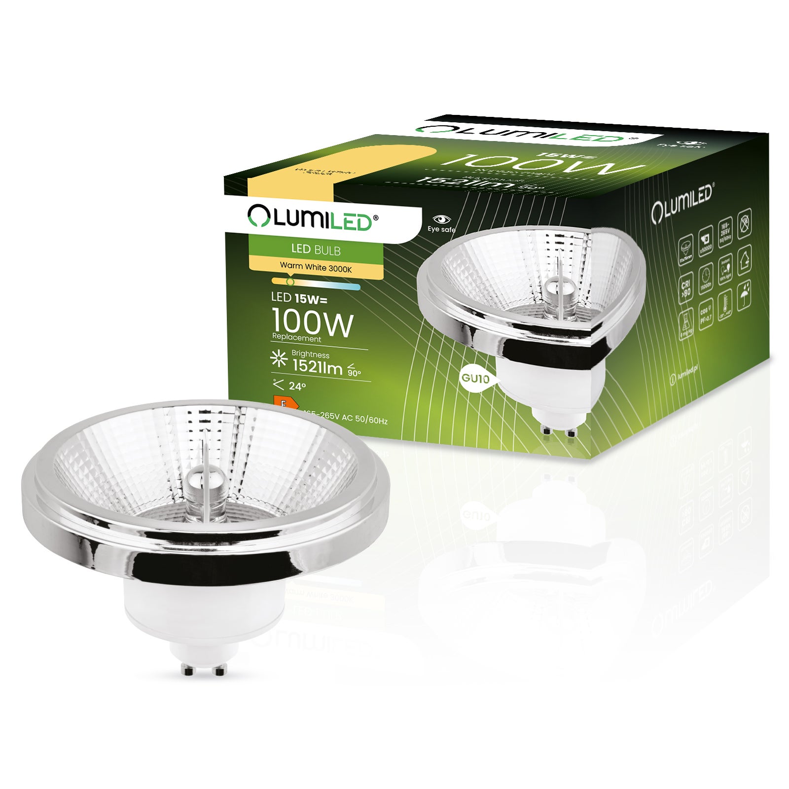 Żarówka LED Lumiled GU10 Reflektor ES111 15W 1521lm 3000K Ciepła biel 24st Srebrna 1 szt.