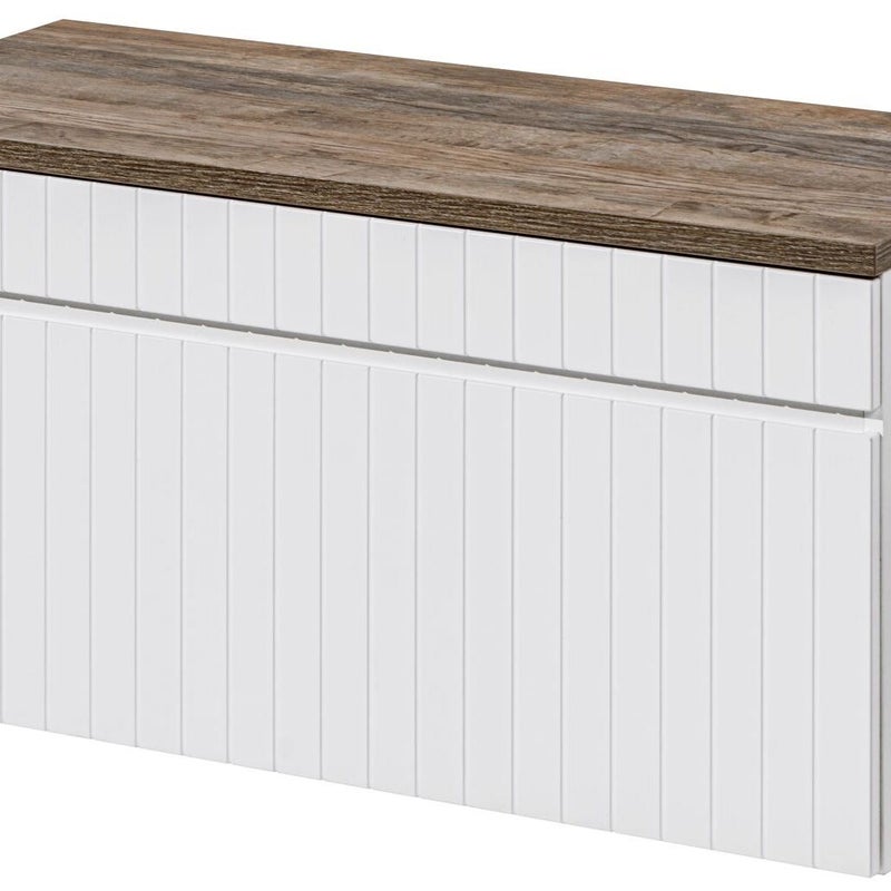 Szafka łazienkowa ICONIC WHITE 100 cm biała z blatem dąb frezowany front