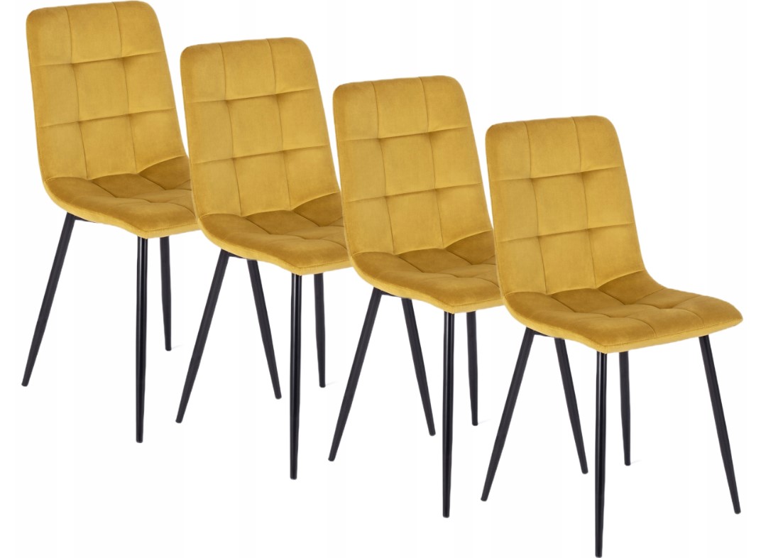 Zestaw 4x Krzesło Welurowe PERU Musztardowe Jadalni