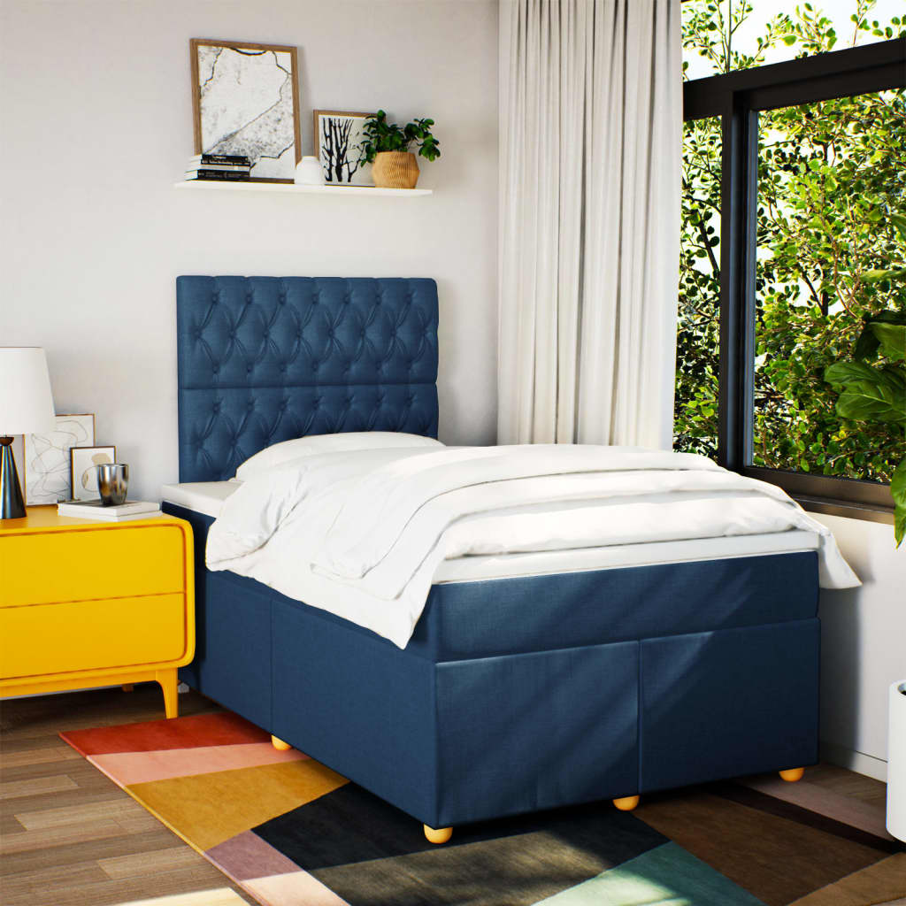 Maison Exclusive - Sommier à lattes de lit avec matelas Bleu 120x200 cm Tissu - 5