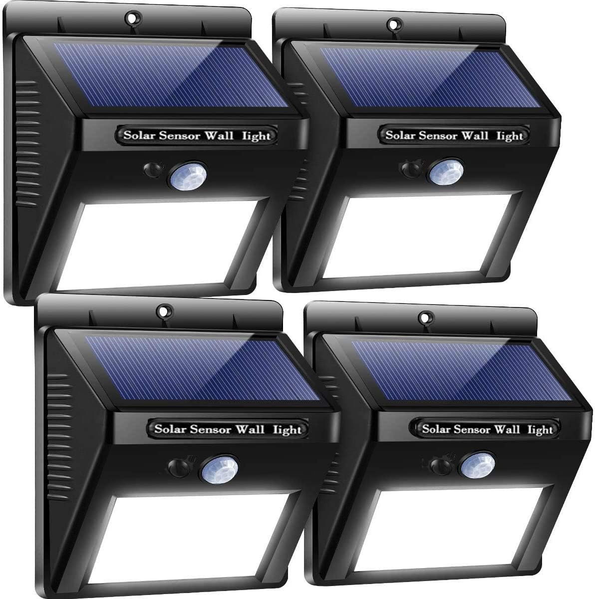 Kinkiety zewnętrzne Lampy solarne zewnętrzne - Oświetlenie bezpieczeństwa z czujnikiem - 3 tryby zewnętrzne do alejek ogrodowych (białe - 4 sztuki)