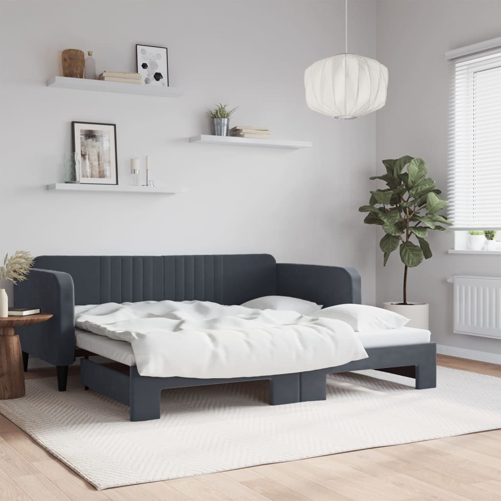 Letto contenitore 90 x 200 cm con braccioli e rete a doghe, divano letto - Tessuto Velvet - per bambini - Grigio chiaro | Leroy Merlin Letto contenitore 90 x 200 cm con braccioli e rete a doghe, divano letto - Tessuto Velvet - per bambini - Grigio chiaro | Leroy Merlin