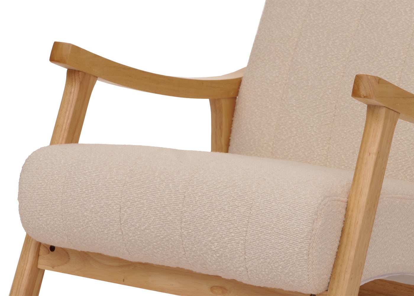 Fauteuil à bascule design avec accoudoirs assise large en tissu bouclé beige structure bois massif naturel 04_0009810 - 5