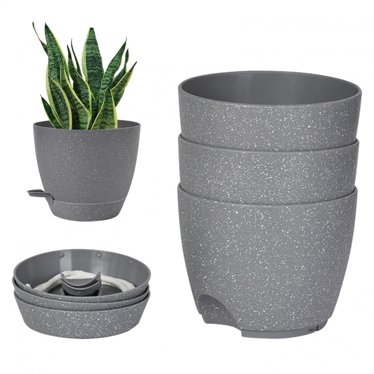 Donice samozraszające o średnicy 6,5 cala z otworami drenażowymi, 3 plastikowe doniczki do roślin domowych