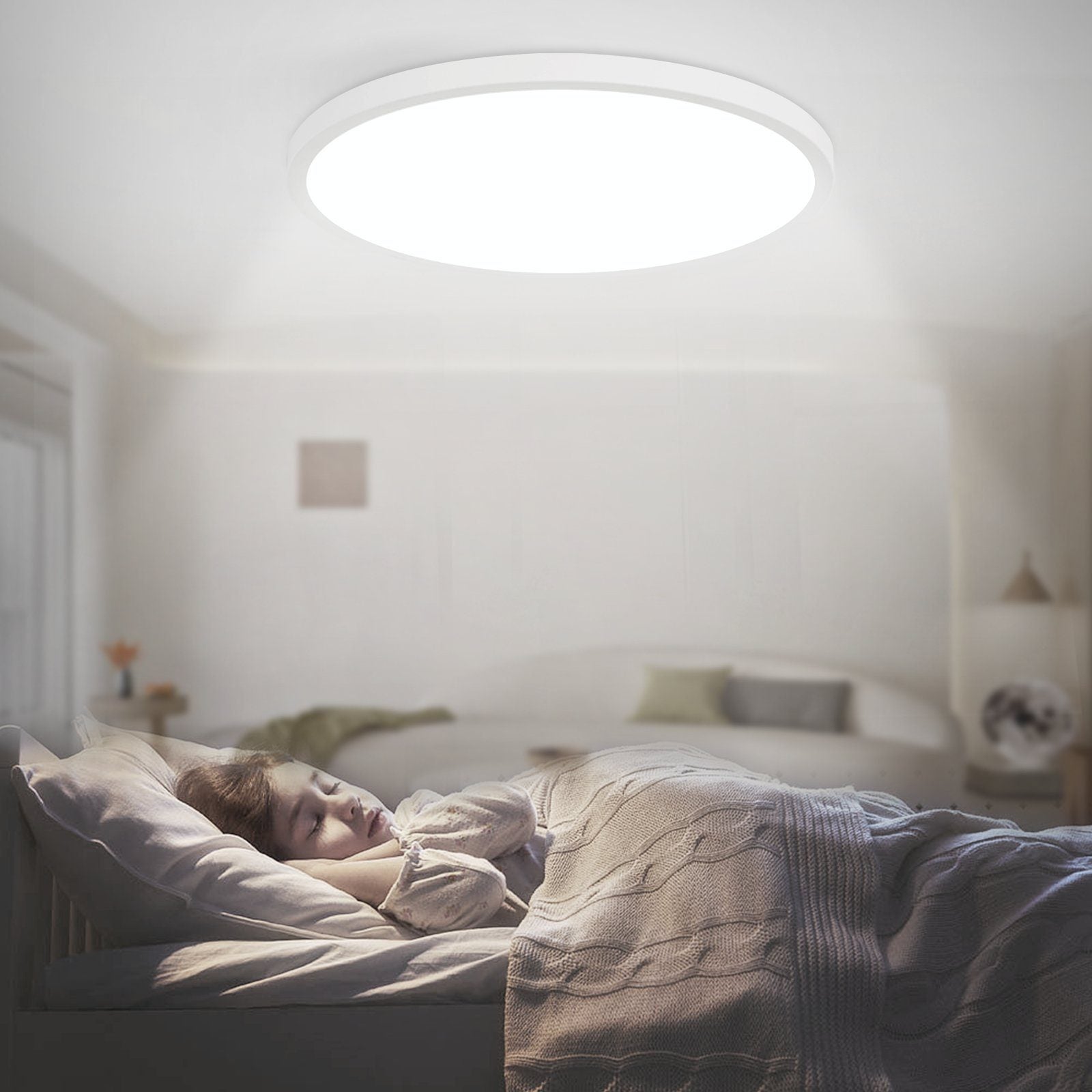 NETTLIFE Lámpara de techo LED Diámetro 30 cm Lámpara de cocina plana Lámpara redonda blanca 24 W Dormitorio IP44 6000 K Lámpara de pasillo para baño - 4