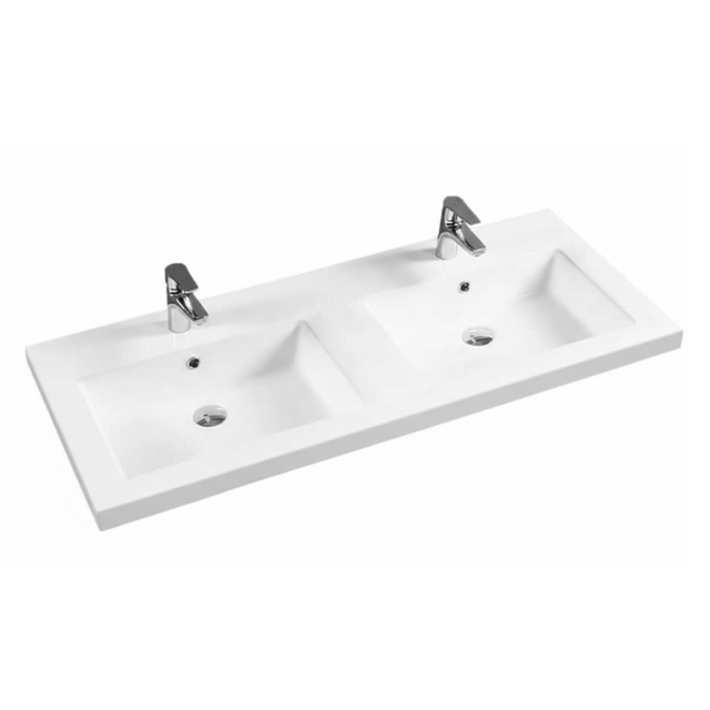 Lavabo doble rectangular de encastre - 120 x 46 cm - Blanco brillo - LIVO