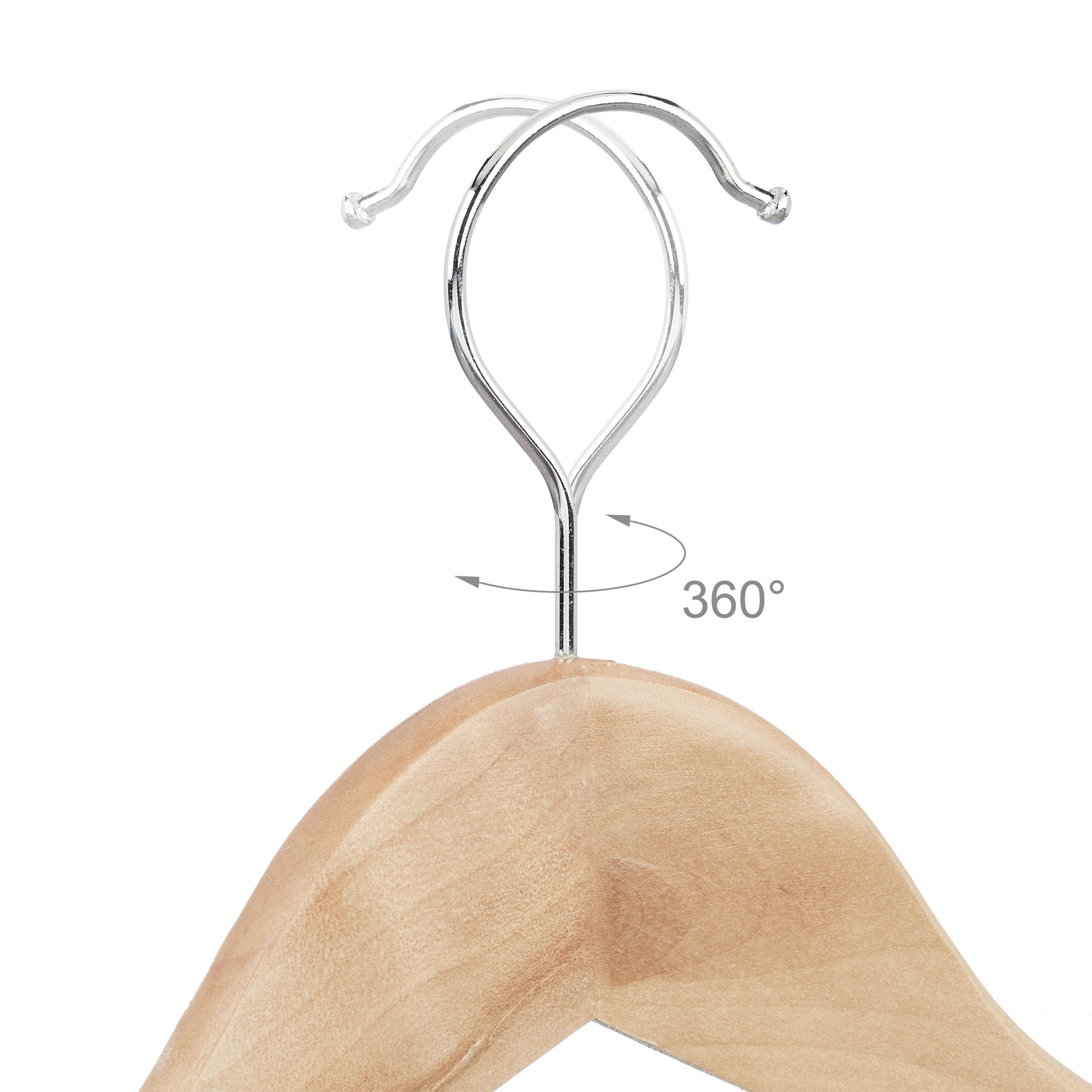 36x Cintres en bois set pantalon robe jupe chemise, Crochet pivotant 360° Hxl: 22,5 x 44,5 cm, nature/argent - 6