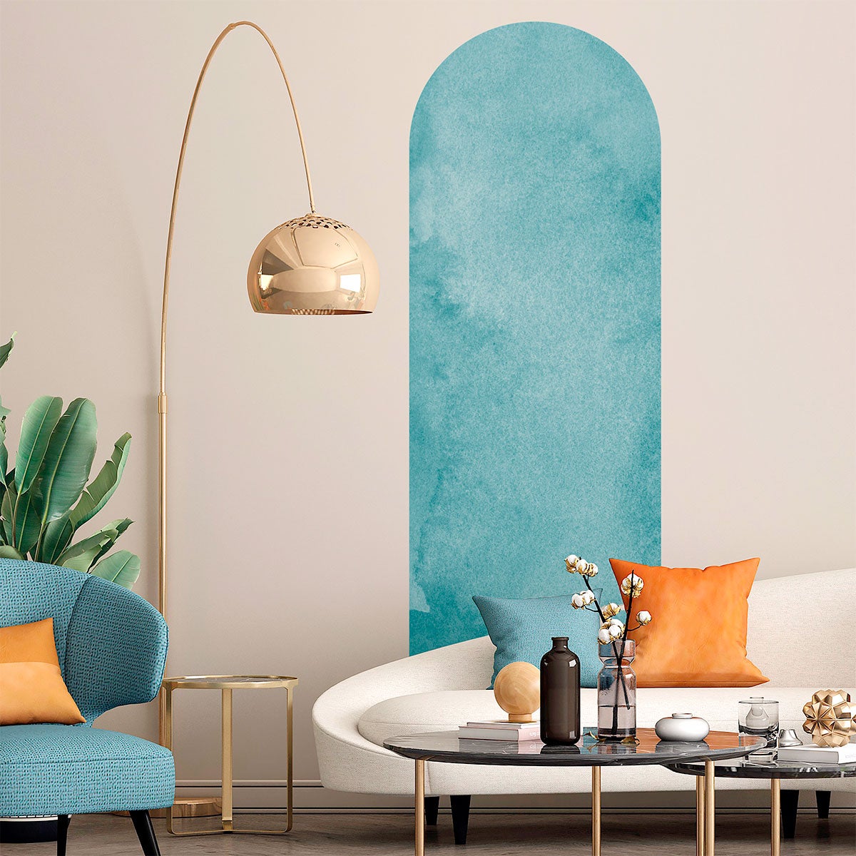 Papel pintado prepegado arco azul acuarela - adhesivo de pared - revestimiento sticker mural decorativo - l-h140xl45cm