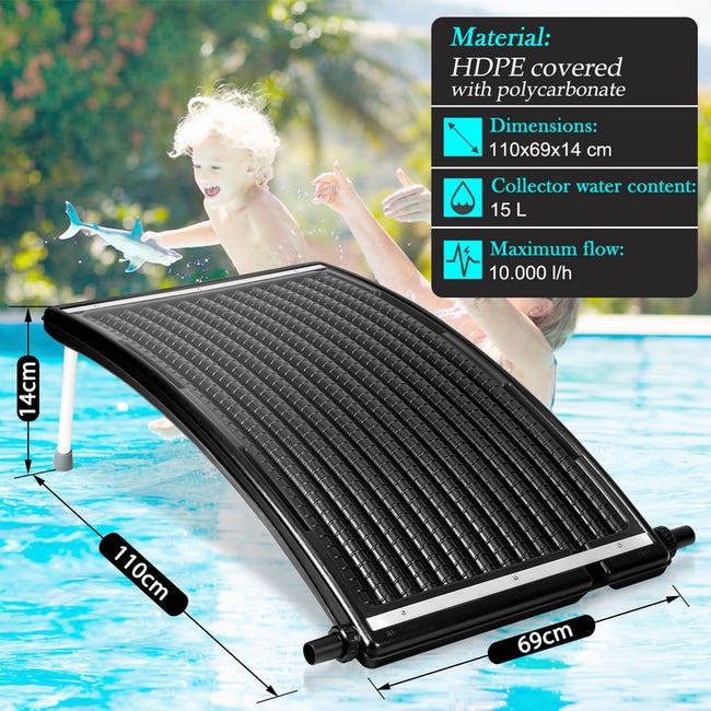 Panneau de chauffage solaire 112x55x14cm 10.000L/h réglable 32/38mm raccord PEHD 2x 110x69x14 cm Panneau de chauffage solaire 112x55x14cm 10.000L/h réglable 32/38mm raccord PEHD 2x 110x69x14 cm