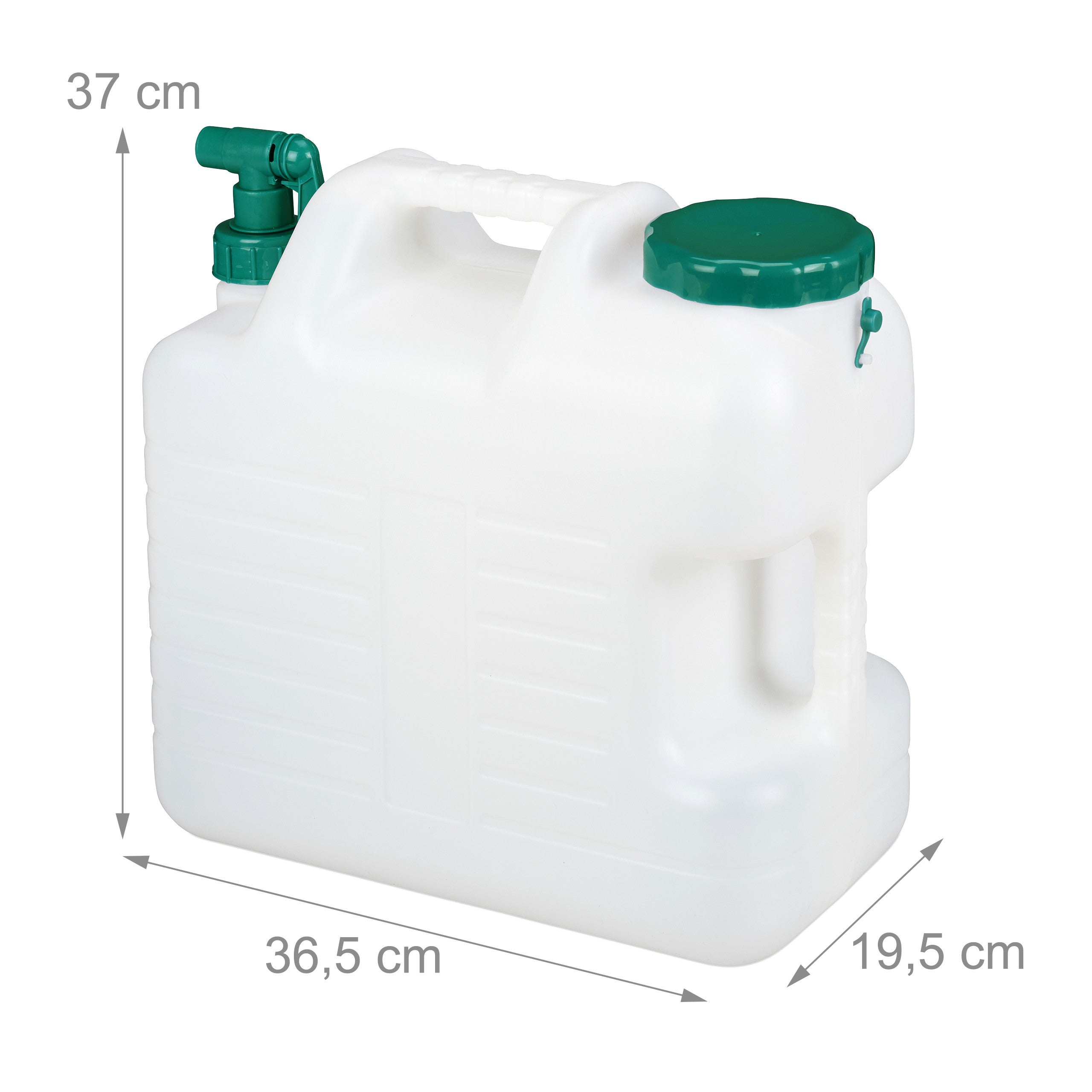 Caneca de água com torneira, 20L, plástico sem BPA, tampa larga, pega, recipiente para camping, branco/verde, Relaxdays - 4
