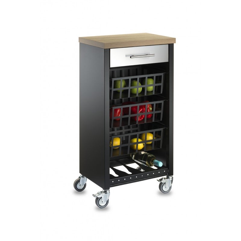Carrello Cucina COSTWAY Con Cassetto - 124x76x92 Cm Nero Con Ruote