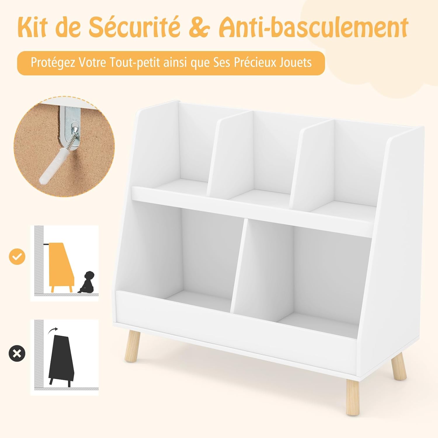 Meuble de Rangement Enfant, Bibliothèque Enfant en Bois à 2 Niveaux pour Livres Jouets, 5 Cubes Etagère de Présentation pour Chambre, Salle de Jeux - 6