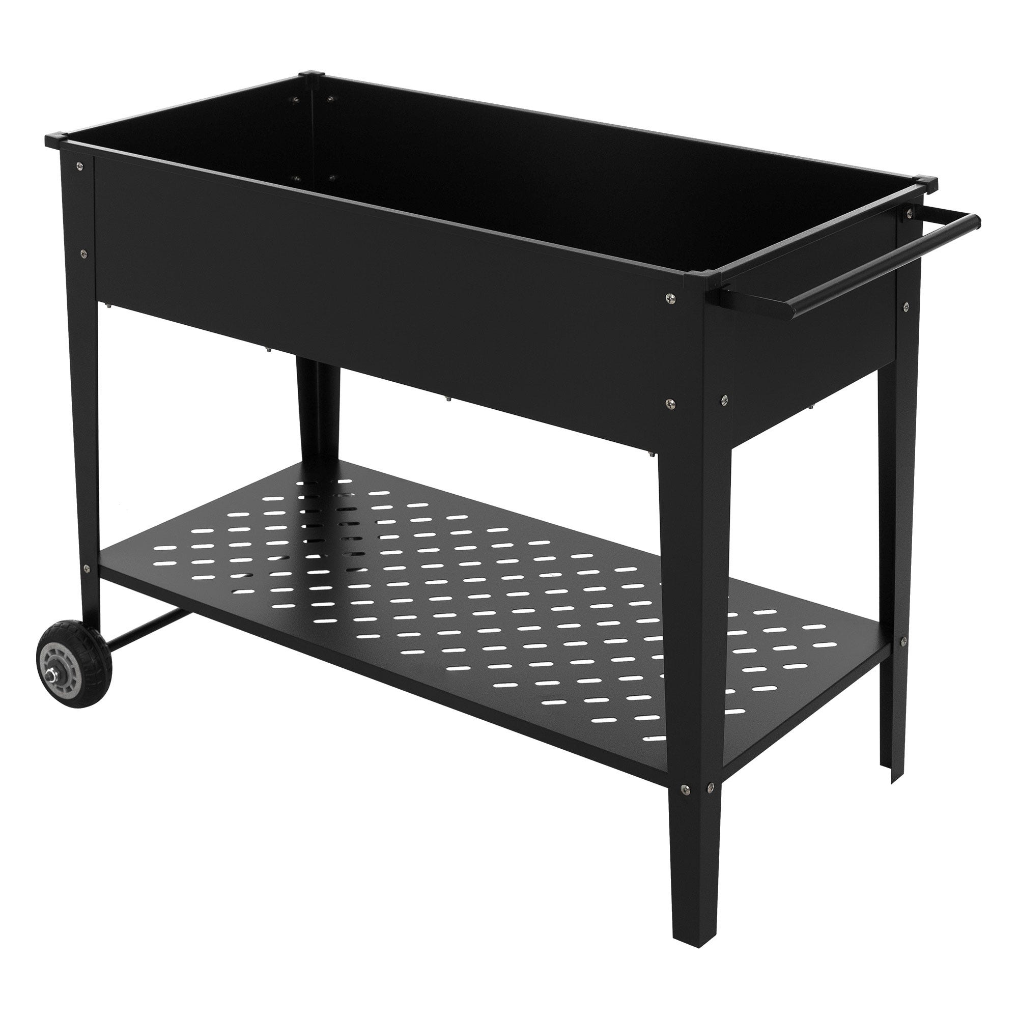 Jardinière Surélevée Mobile Métal 75x35x80cm Avec Étagère Et Roulettes - Anthracite