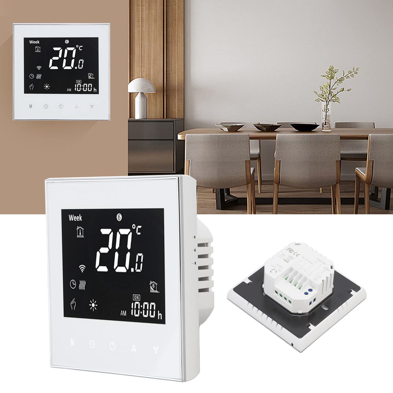 Termostato inteligente de calefacción de caldera con WiFi, control de aplicación, pantalla táctil LCD y control de voz Termostato programable de bajo - 2