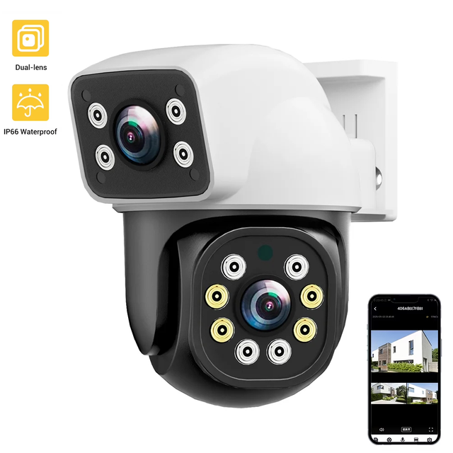 Caméra de sécurité extérieure à double objectif, caméra de surveillance WiFi, audio bidirectionnel, détection de mouvement, vision nocturne, étanche