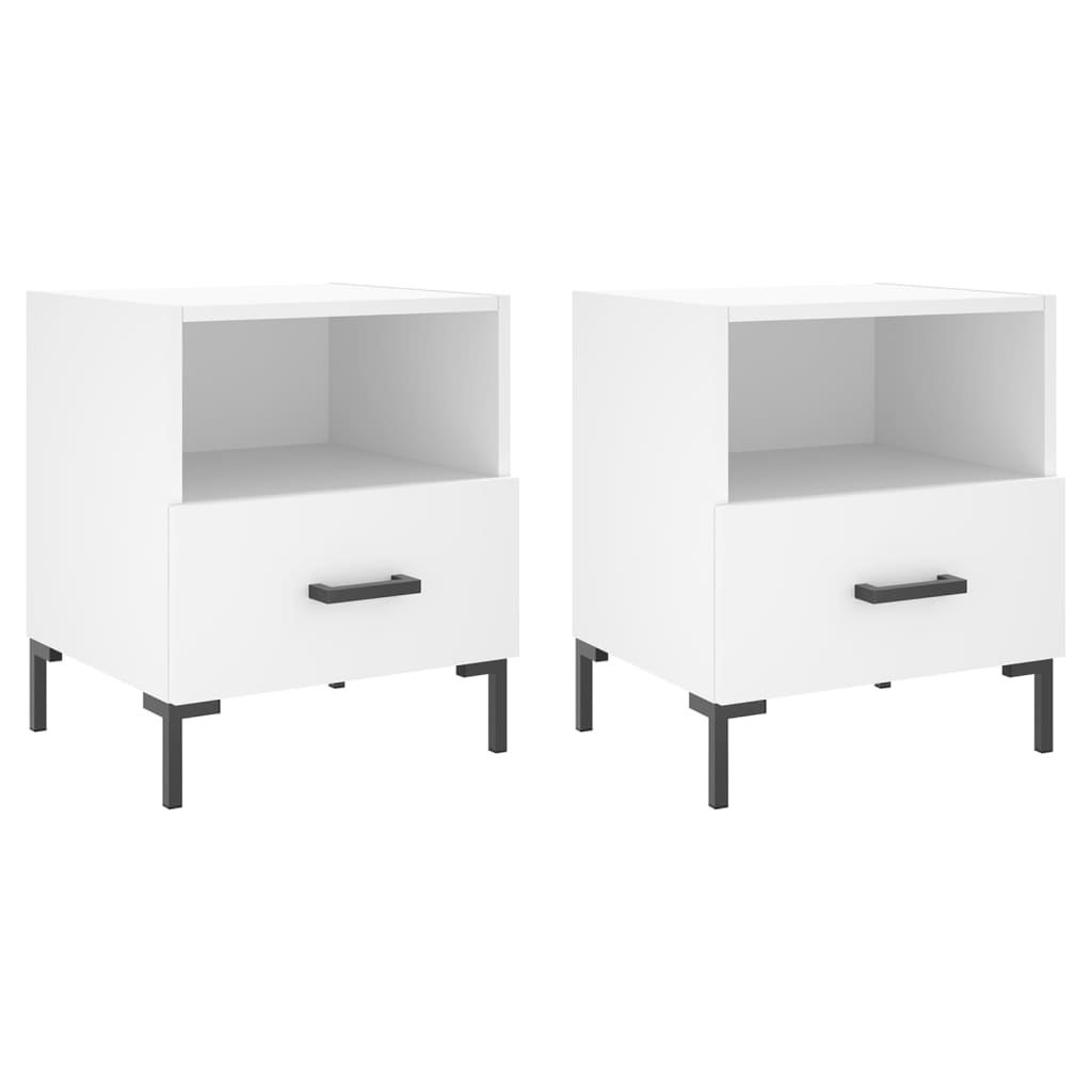 2 Tables De Chevet Yaheetech Blanc - Bois Avec Tiroir Et Étagère, 40x30x60cm