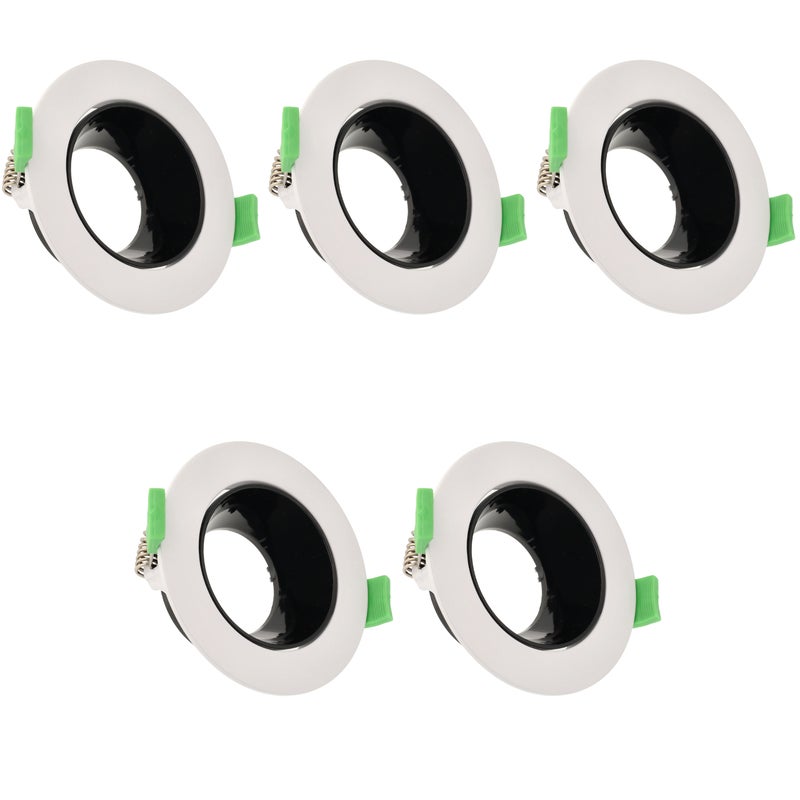 Zestaw 5 sztuk Reflektorów z okrągłą ramką, regulowanych, do montażu w suficie, dla GU10 / MR16, ozdobna ramka w kolorze białym i czarnym
