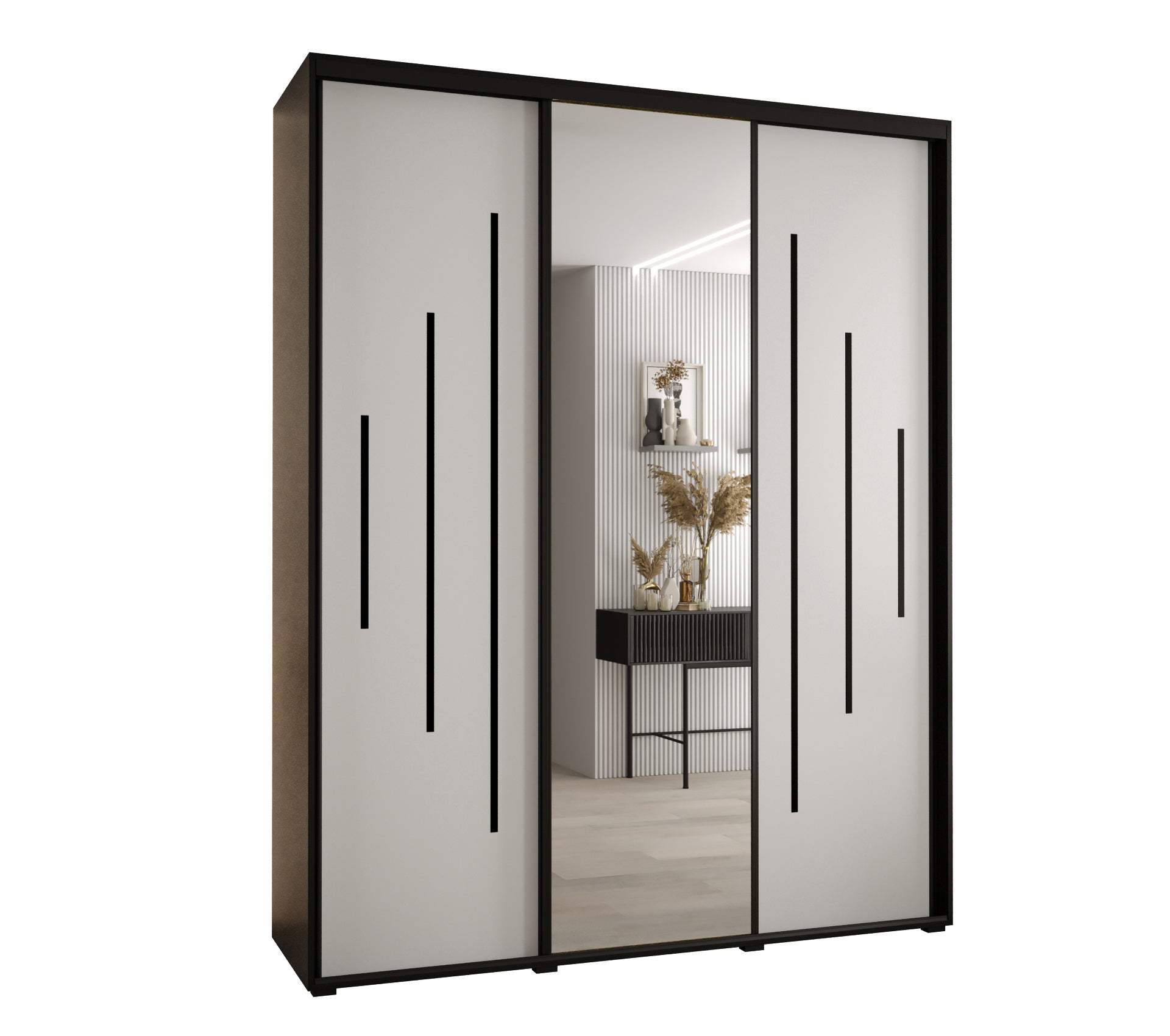 Szafa przesuwna z lustrem wysoka Davos 13 200 x 60 x 235,2 cm czarny + biały + u. czarny - Abiks Meble