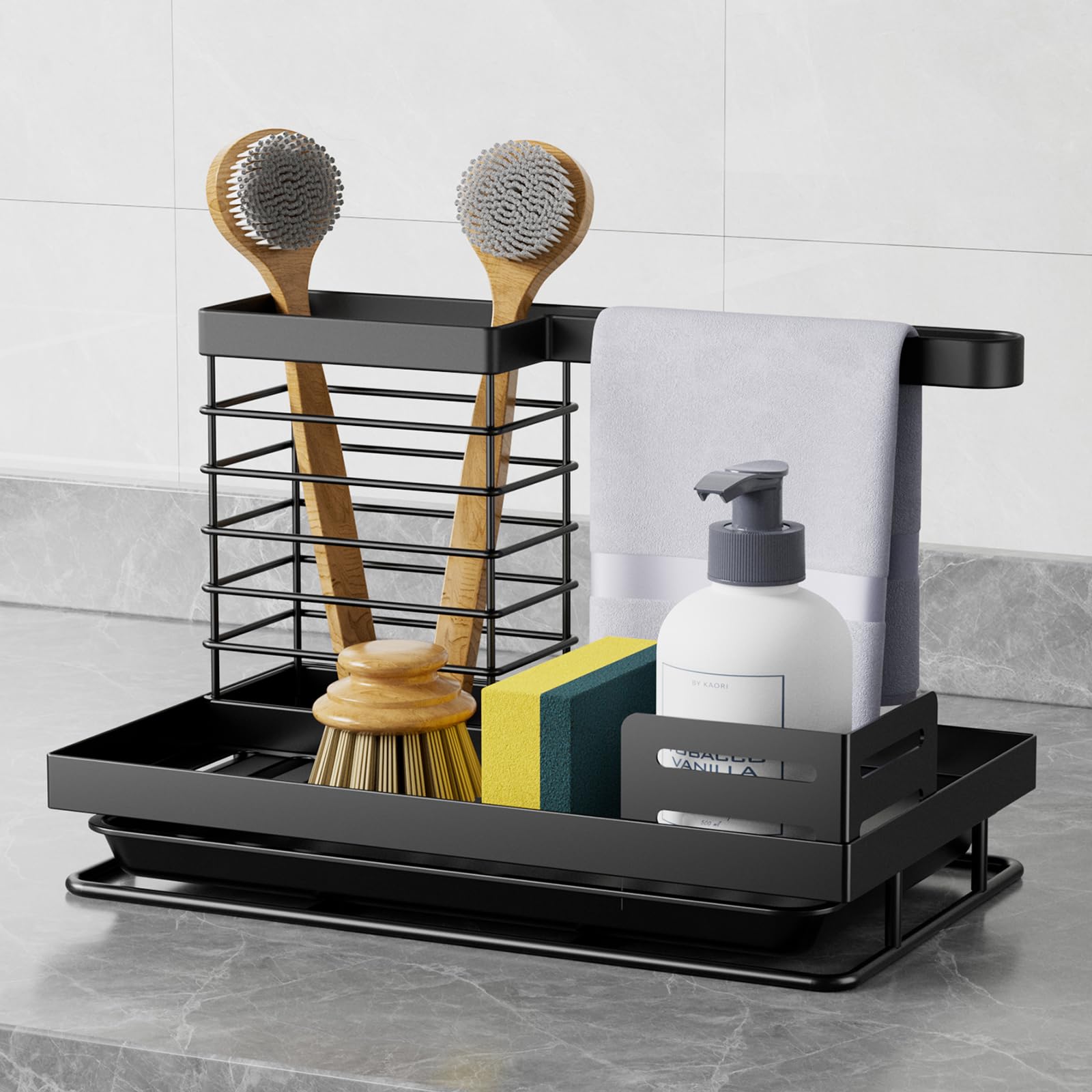 Vanwood Portaspugna Per Lavello Da Cucina Con Drenaggio Automatico - Organizer In Acciaio Inox, Portasapone E Portaspazzole